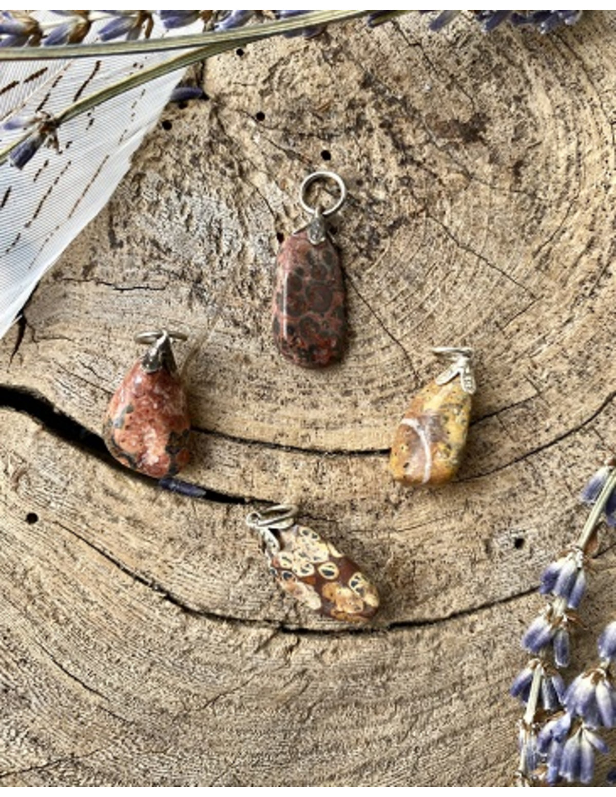 Leopardjaspis hänge, 1 till 2 cm, försilvrad hätta