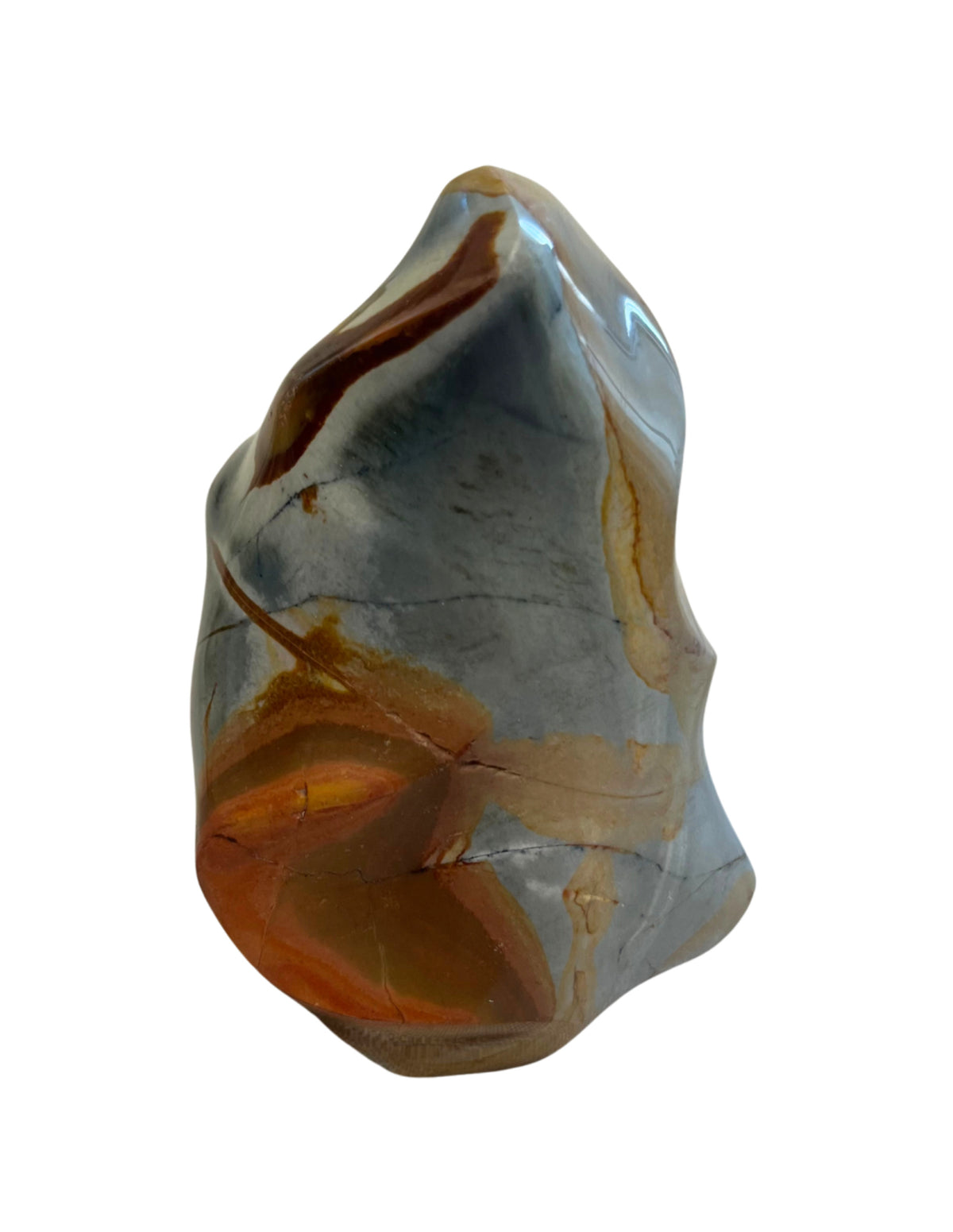 Polykrom jaspis skulptur i flamform, 11 cm, 506 g, nr 16