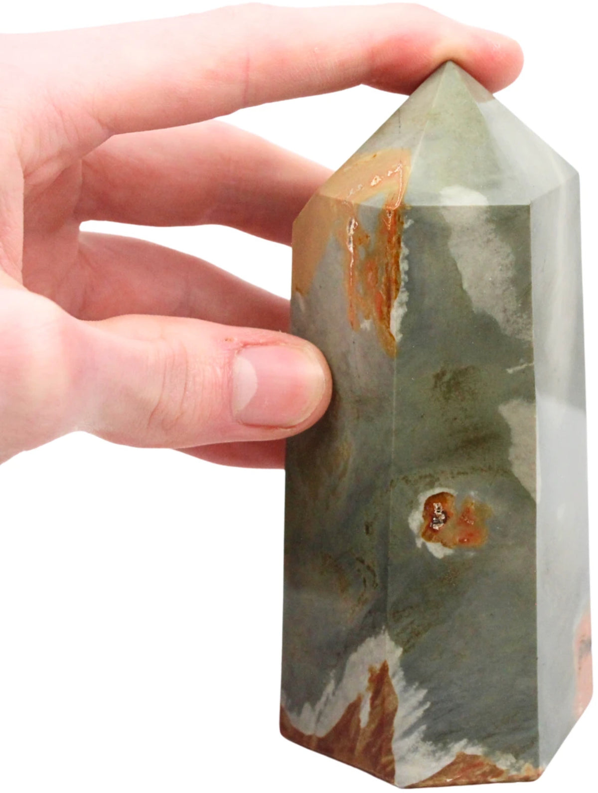 Polykrom jaspis spets, polerad, 12,2 cm, nr 01