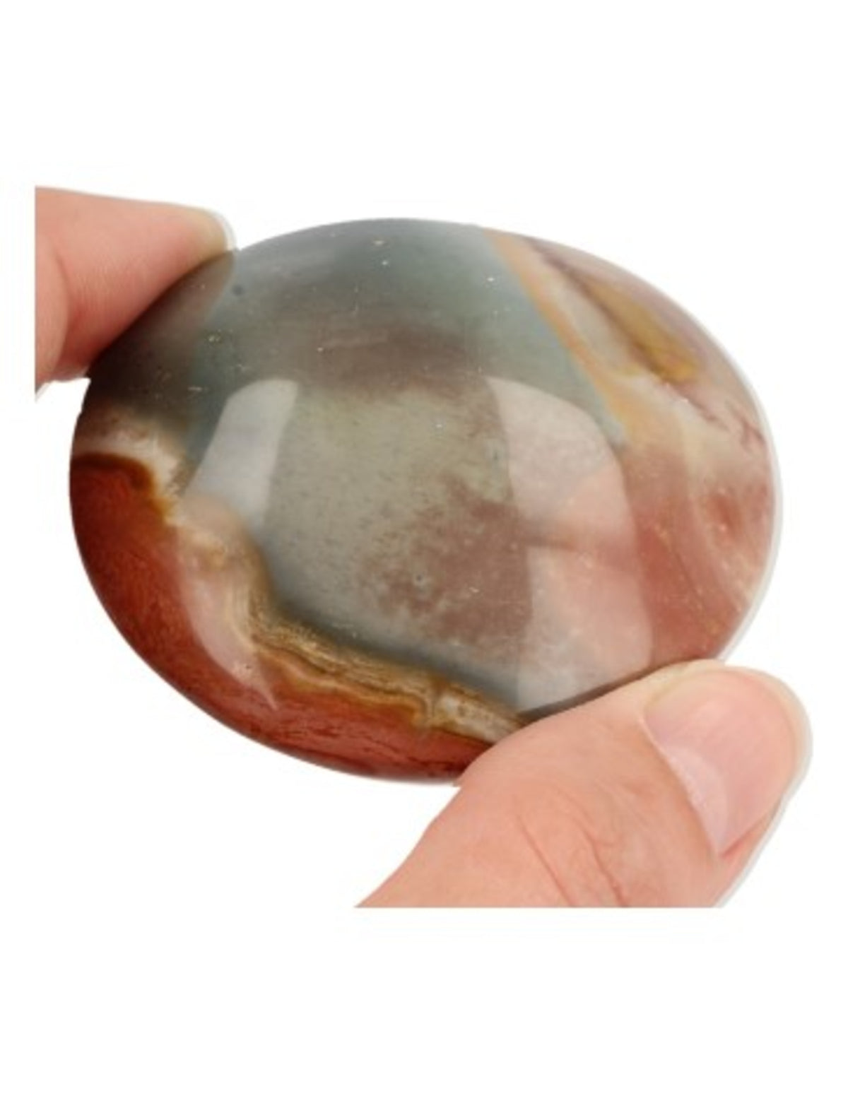 Polykrom jaspis handsten, rund, ca 5 cm
