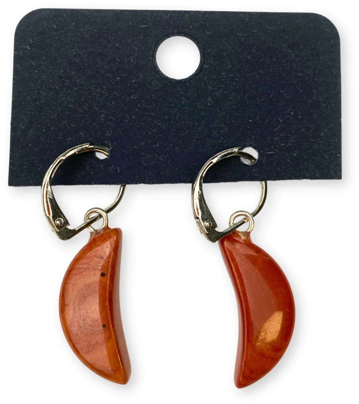 Röd jaspis örhängen, månformade, 3,6 cm