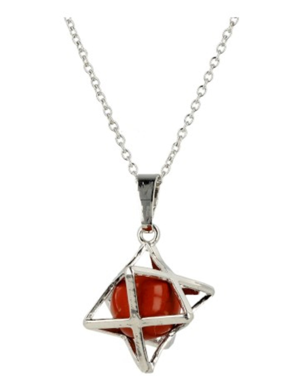 Röd jaspis smyckesset, hänge och örhängen, Merkabah