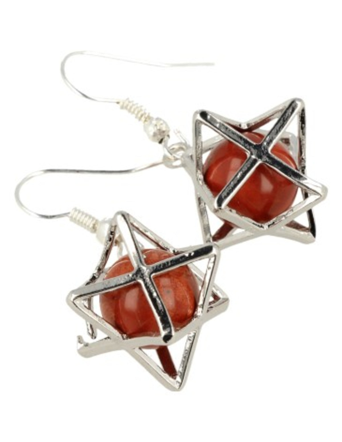 Röd jaspis örhängen, Merkabah-bur, silverfärgade, 2,5 cm