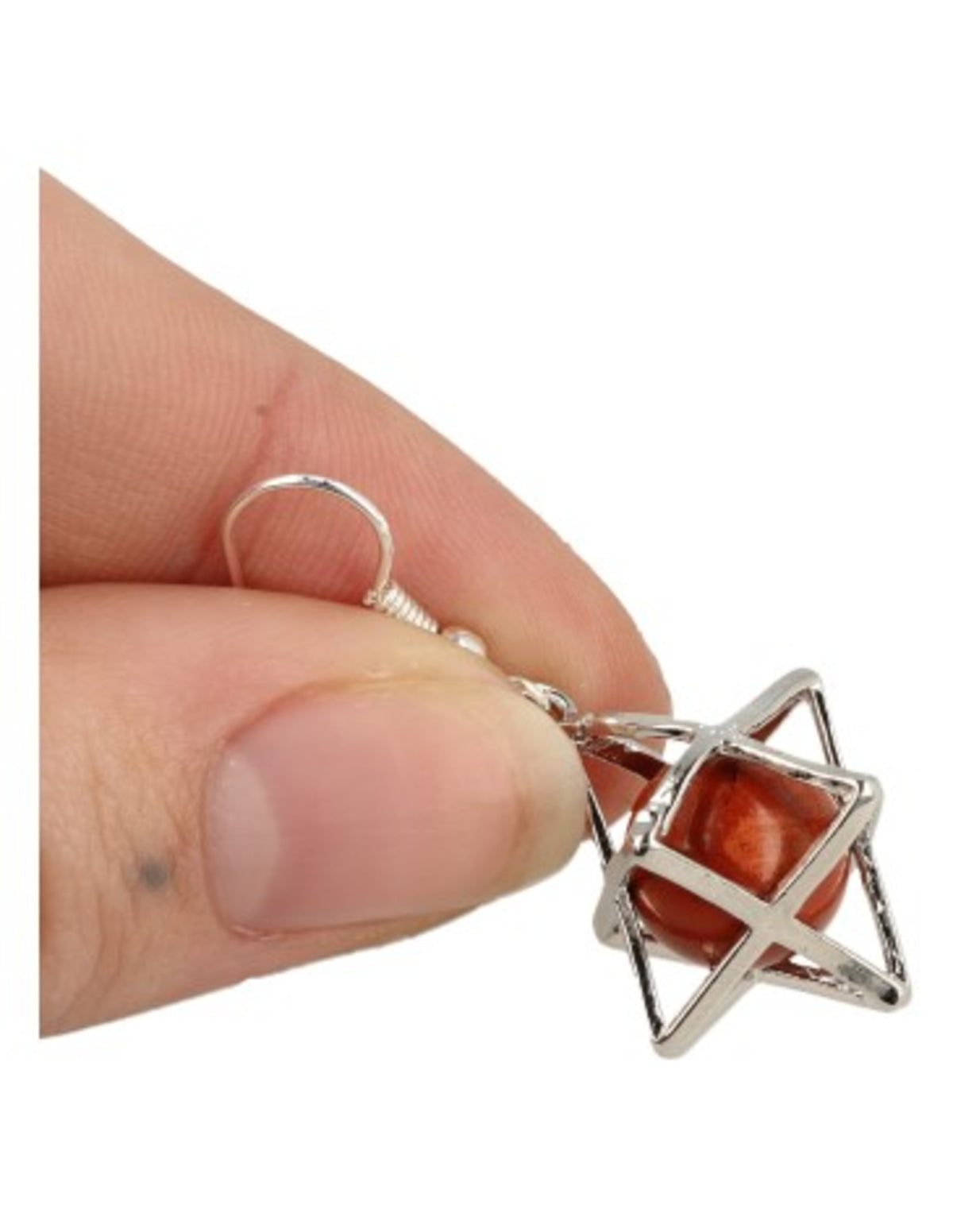 Röd jaspis örhängen, Merkabah-bur, silverfärgade, 2,5 cm