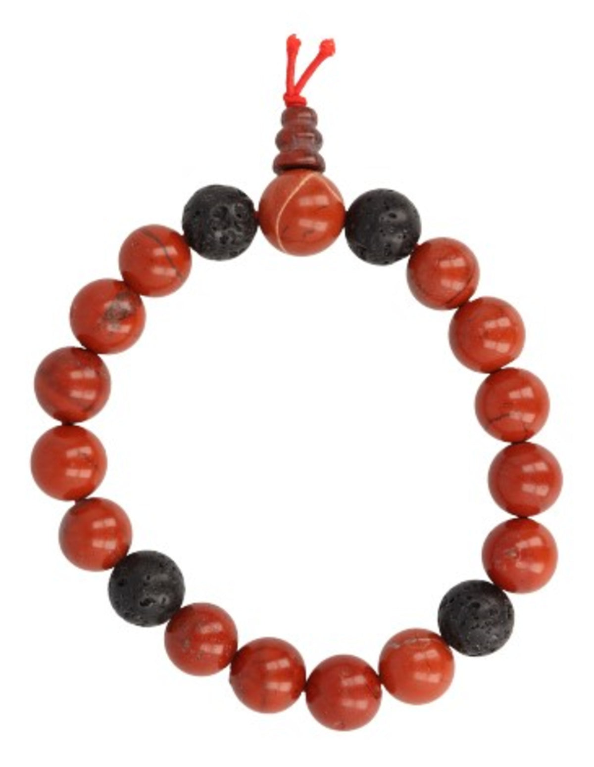 Röd jaspis armband för män med lavasten, 10 mm, 19 cm