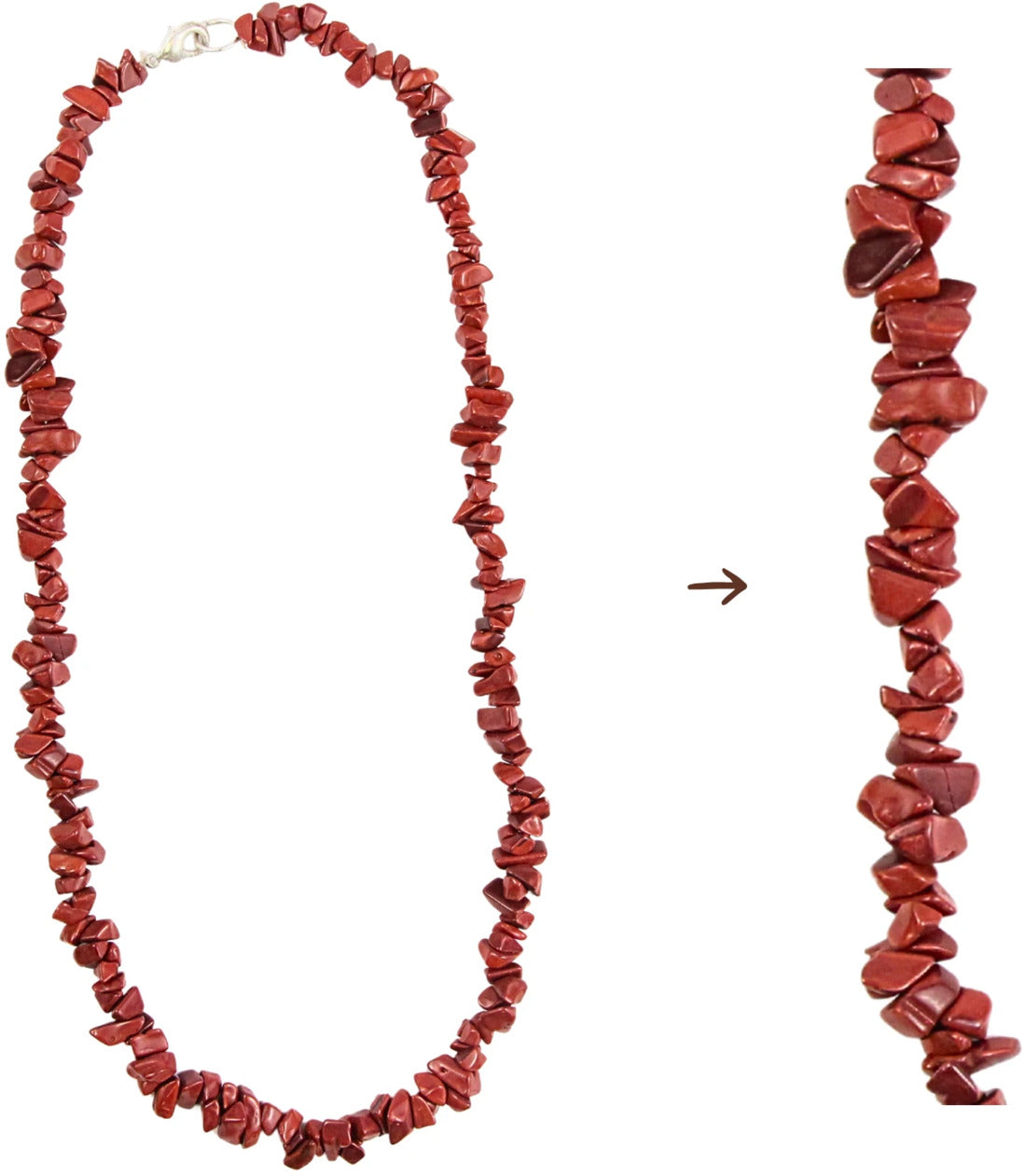 Röd jaspis halsband med splitstenar, 5 till 10 mm