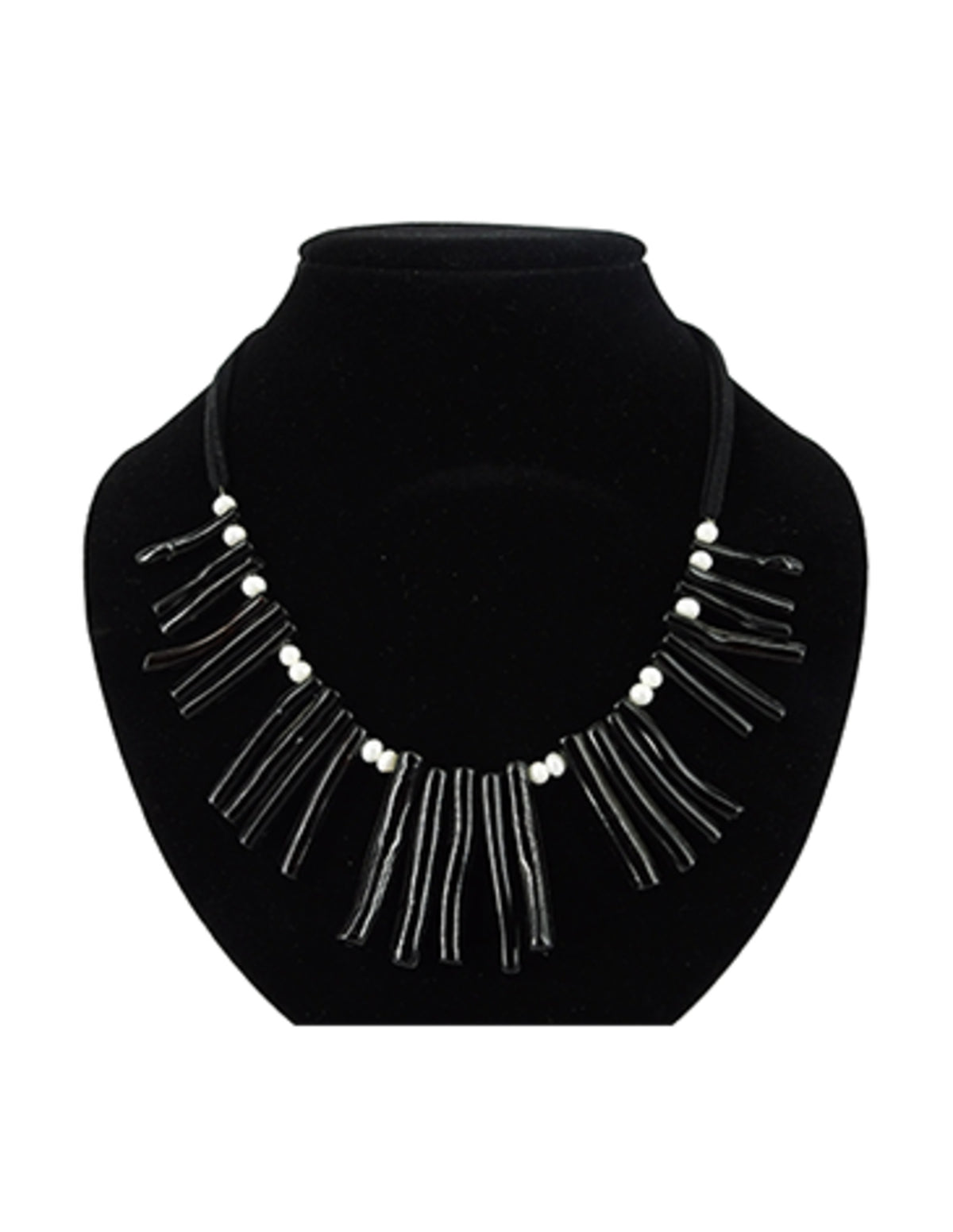 Korall halsband (imitation), svart, med sötvattenspärlor