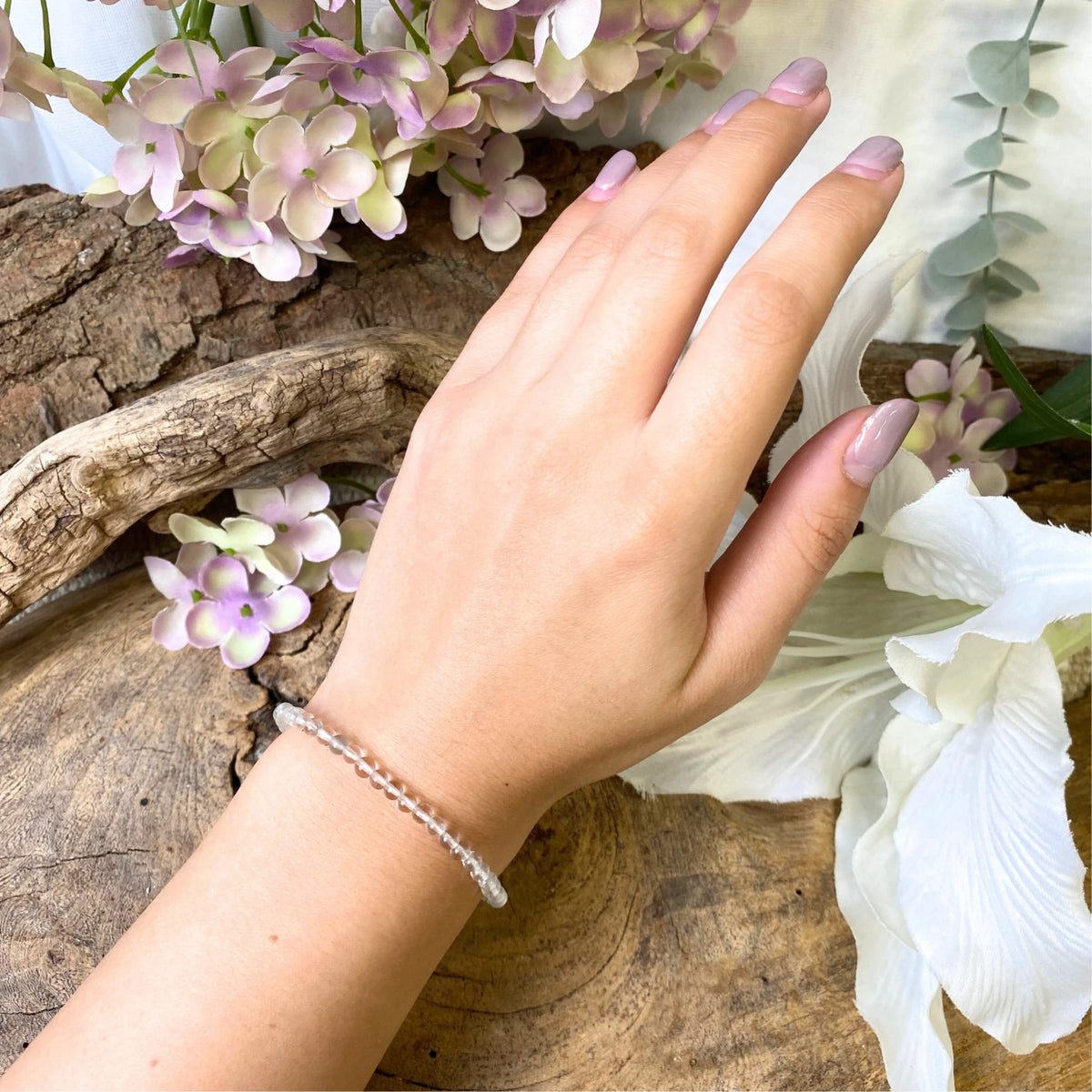 Bergkristall armband, 4 mm pärlor, 18 cm