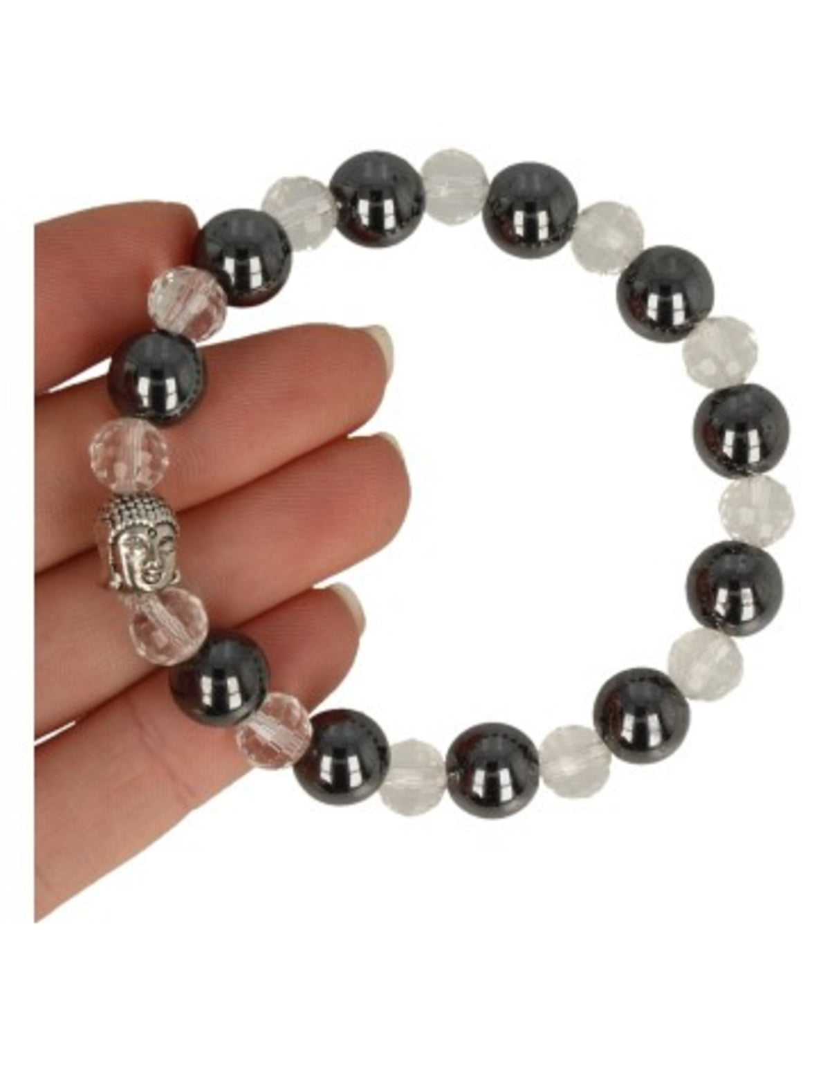 Hematit armband för män, med bergkristall och Buddha