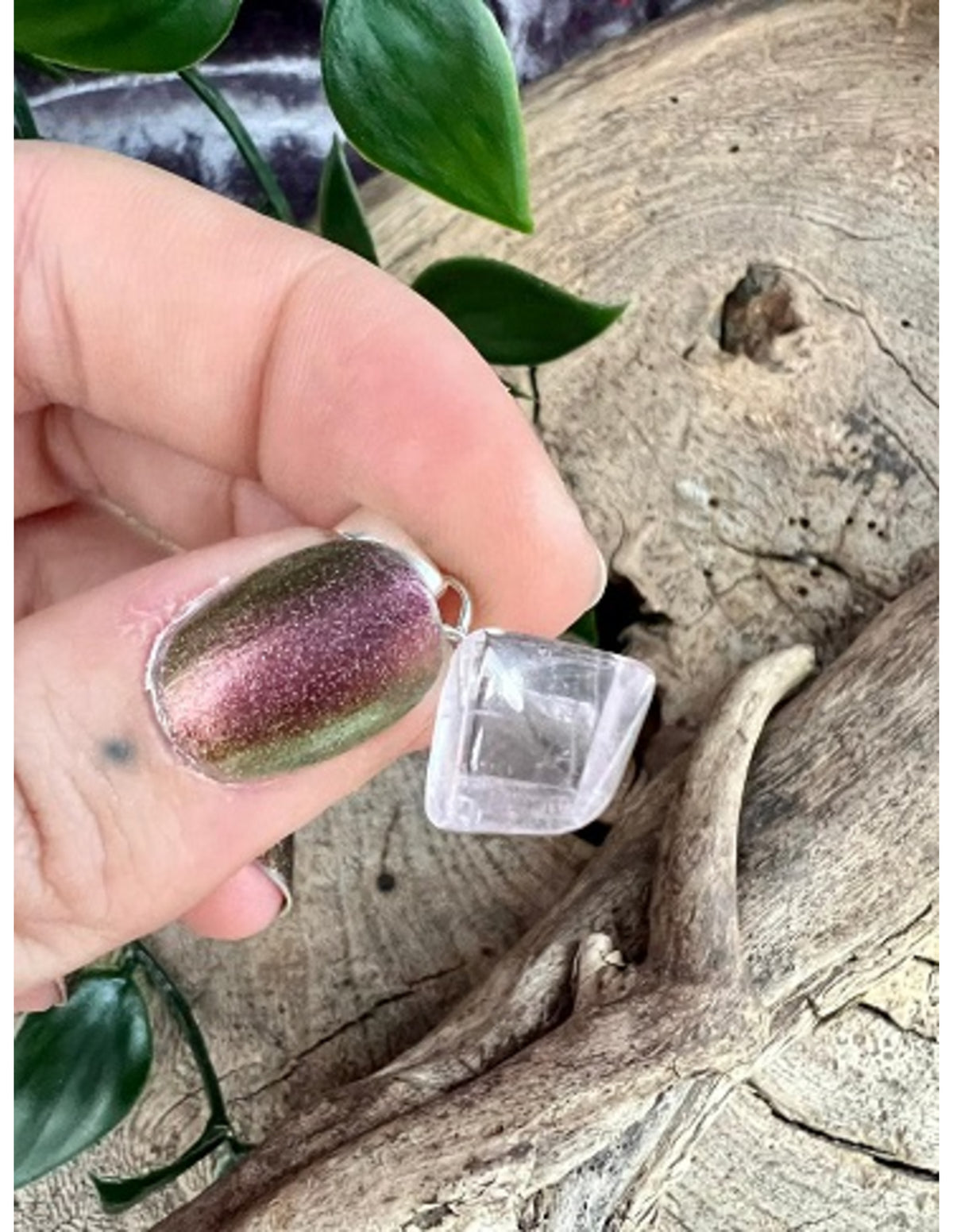Kunzit hänge med silverögla, 2 cm