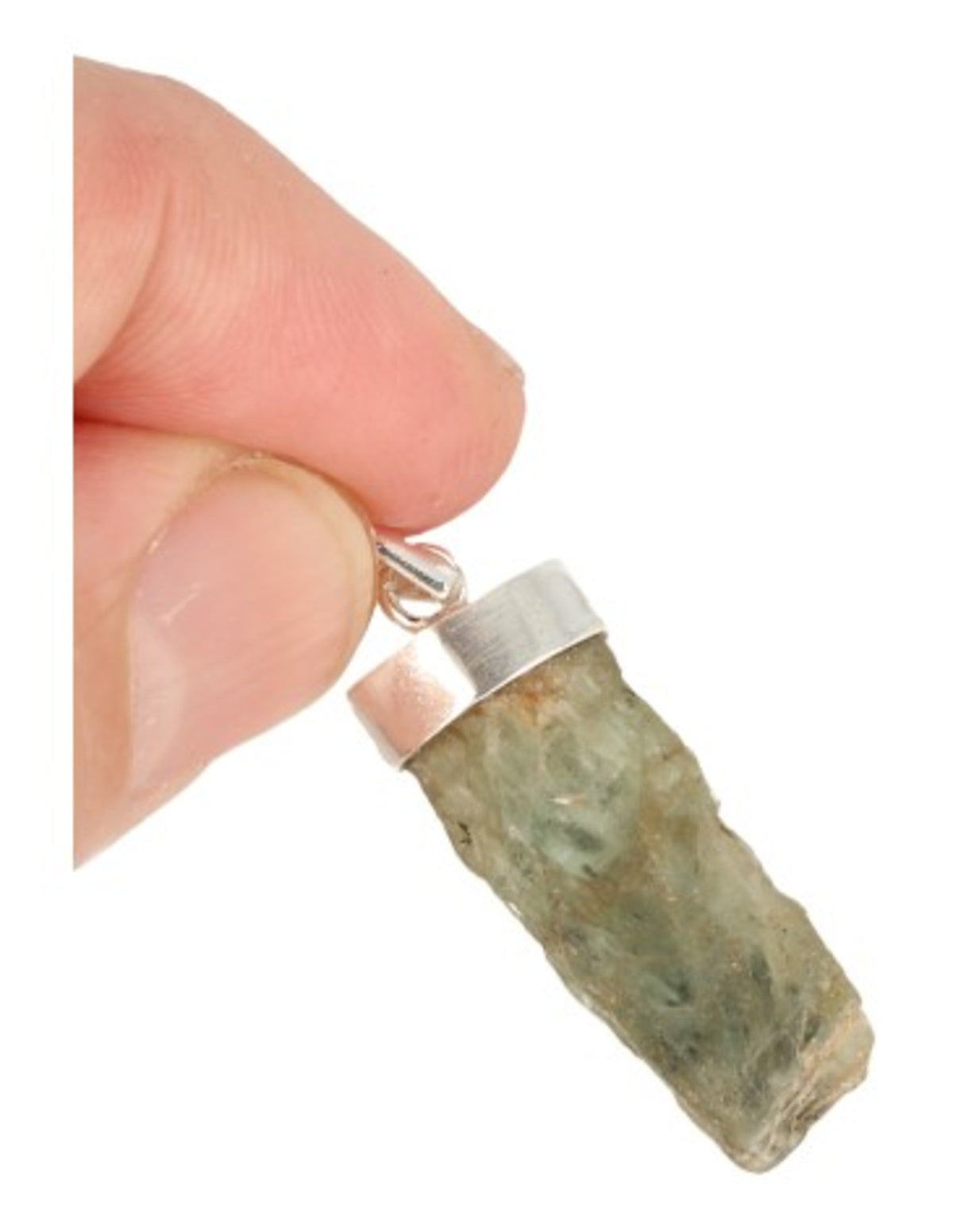 Kyanit hänge, rå, grön, med silverkåpa, 3 cm