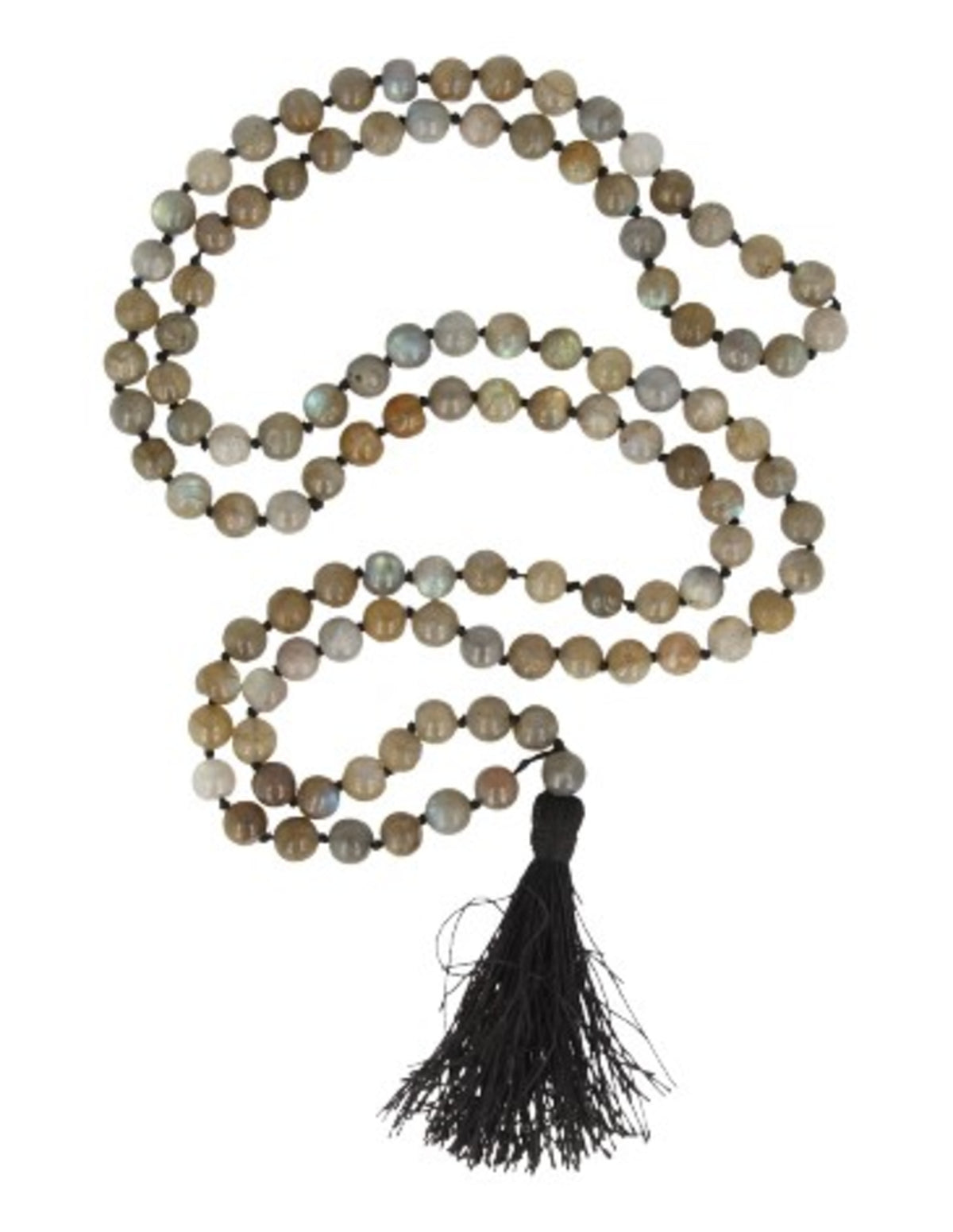 Labradorit mala, 108 handknutna pärlor, 6 till 8 mm