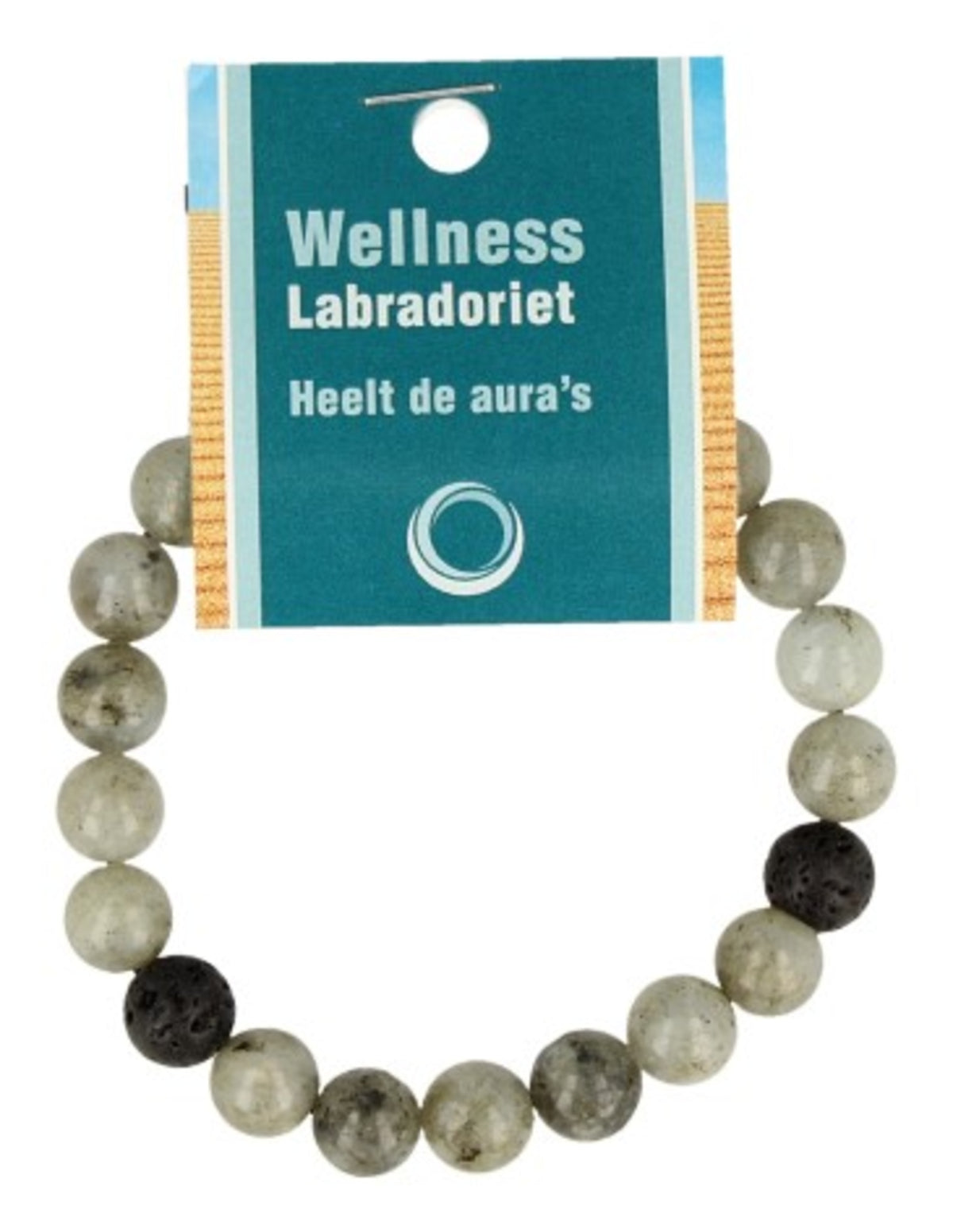 Labradorit armband för män med lavastenspärlor, 10 mm, 21 cm, På kort
