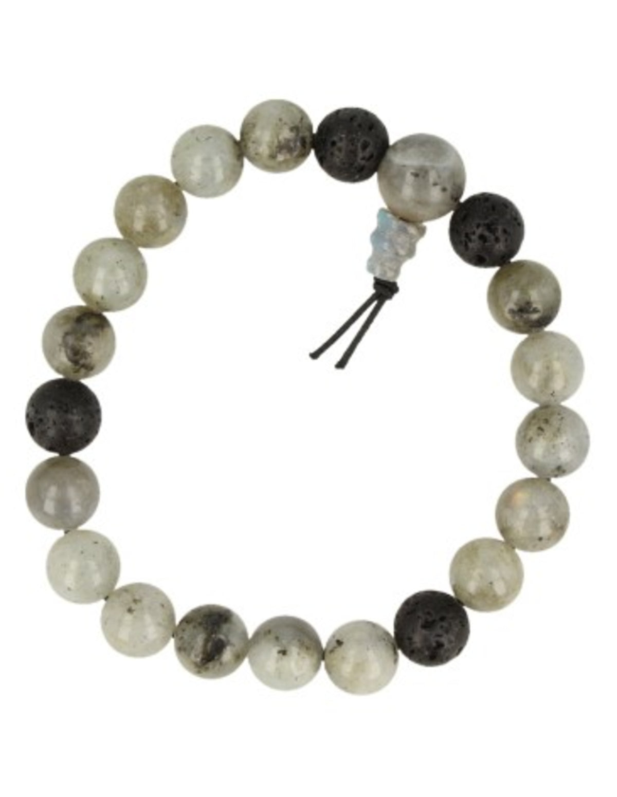Labradorit armband för män med lavastenspärlor, 10 mm, 21 cm