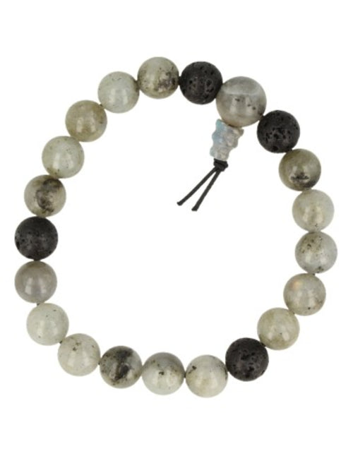 Labradorit armband för män med lavastenspärlor, 10 mm, 21 cm