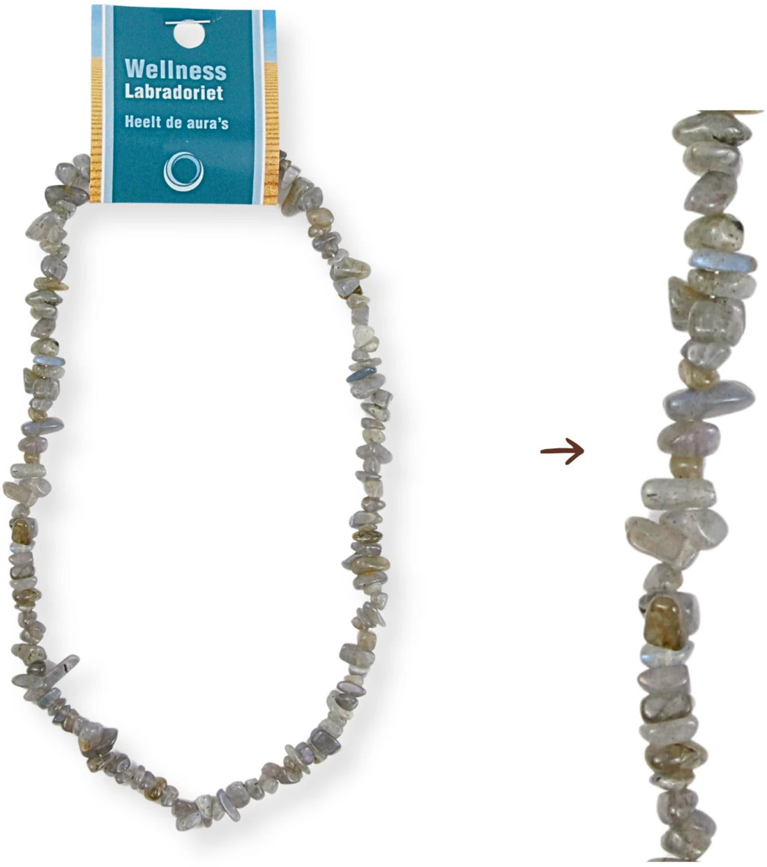 Labradorit halsband med splitstenar, 5 till 10 mm, På kort
