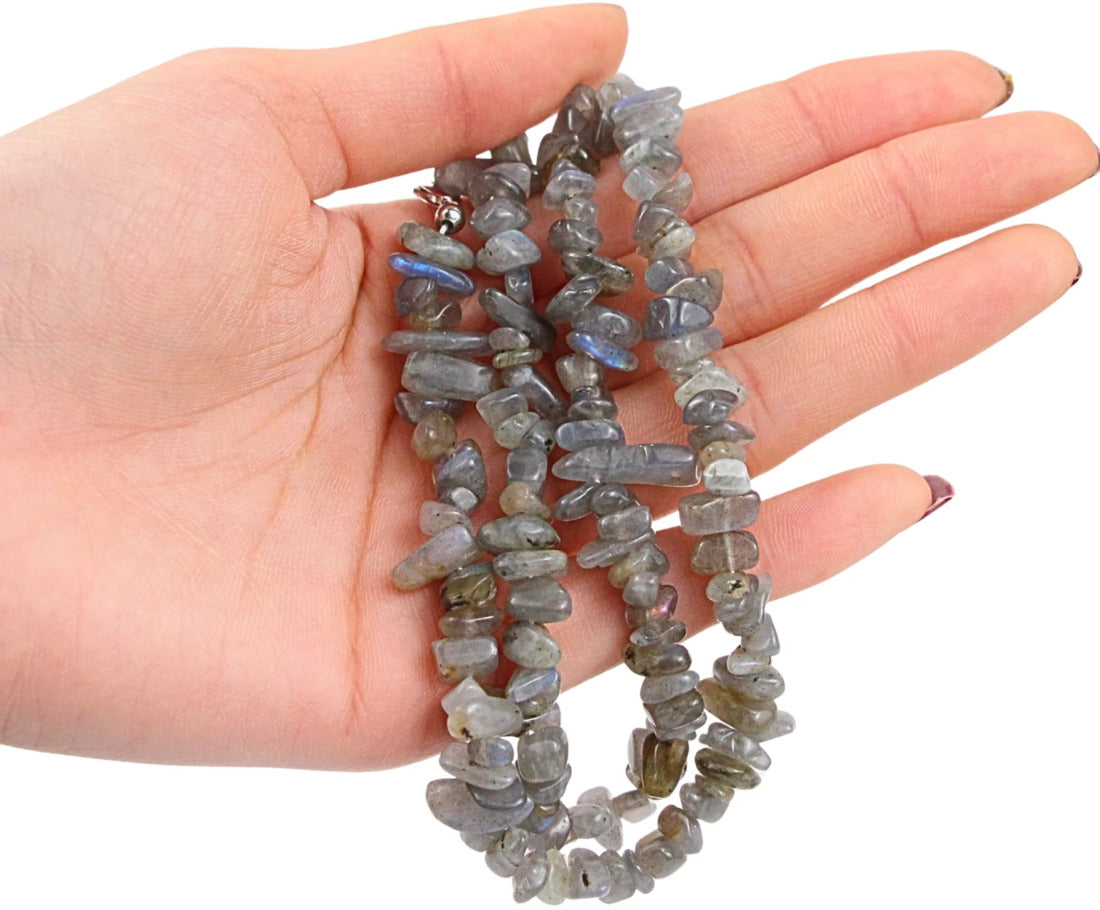 Labradorit halsband med splitstenar, 5 till 10 mm