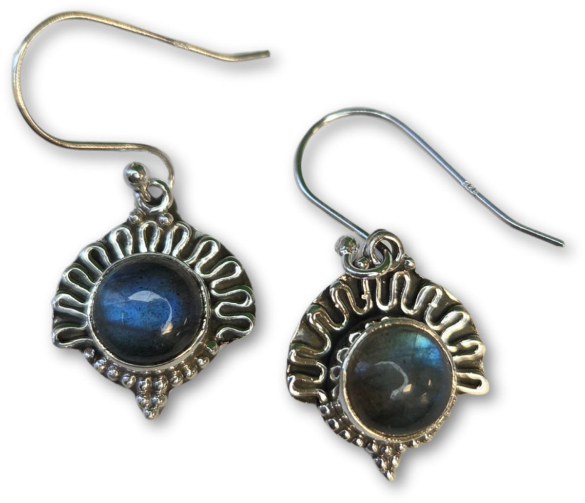 Labradorit örhängen i 925 silver, påfågel, 2 cm