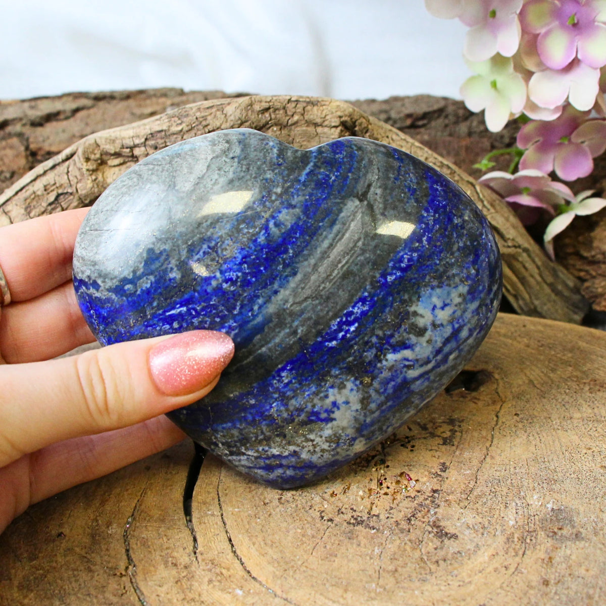 Lapis lazuli hjärta, handslipat, 10,8 cm, nr 27