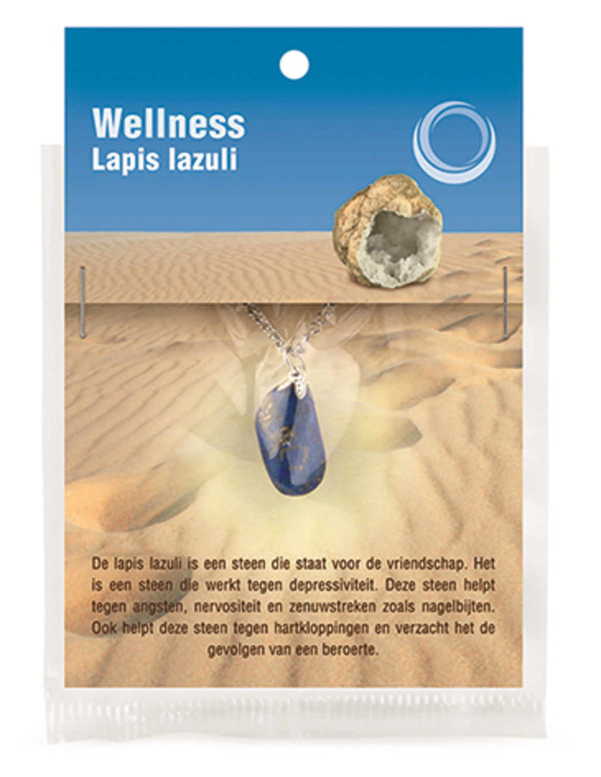 Lapis lazuli hänge på displaykort, med kedja i rostfritt stål