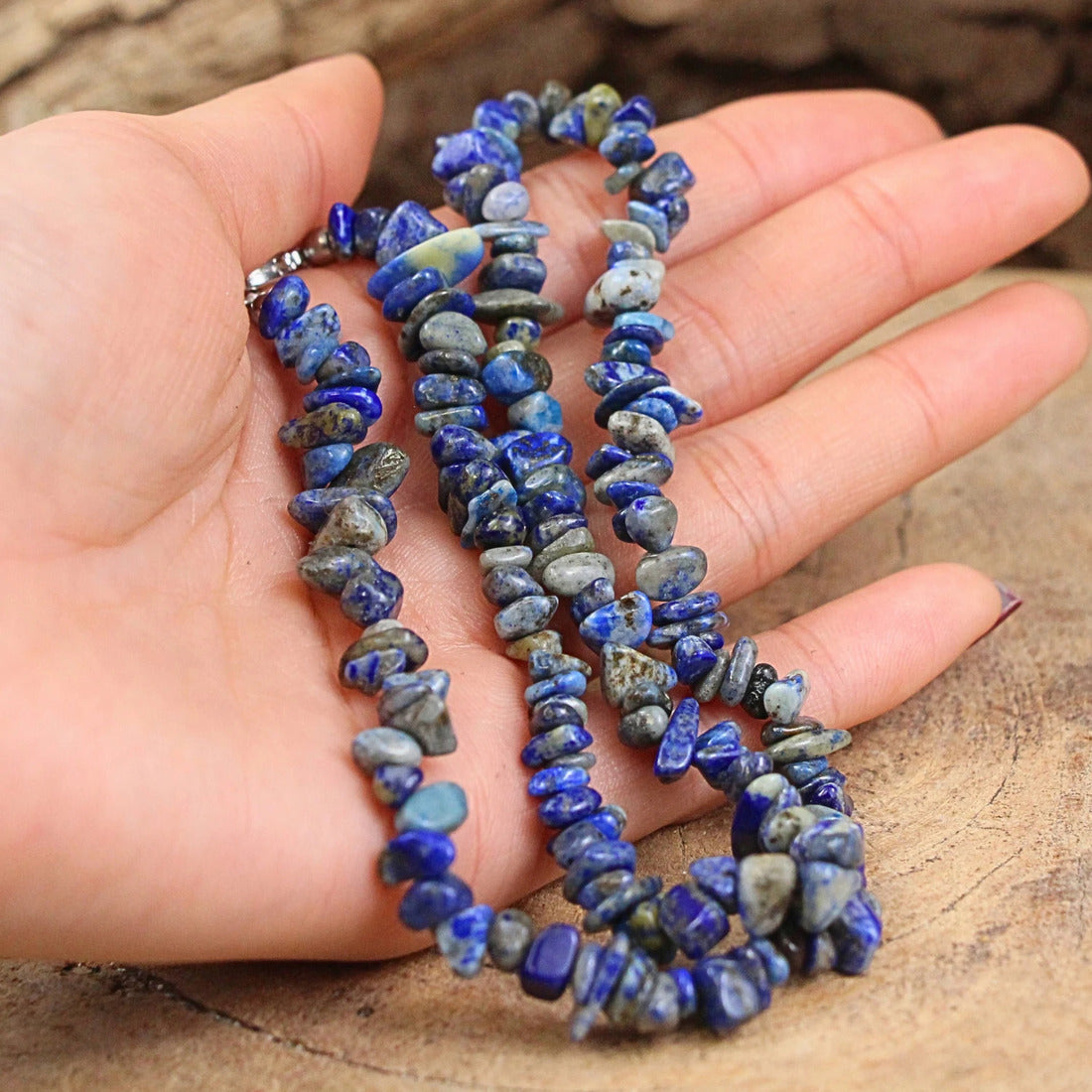 Lapis lazuli halsband med splitstenar, 5 till 10 mm