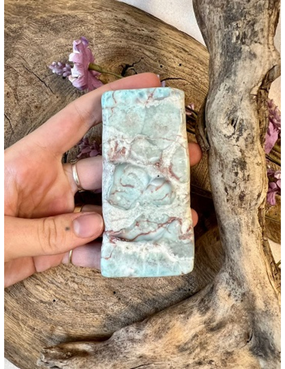 Larimar skiva, polerad, 10 x 5 x 1,2 cm, nr 1