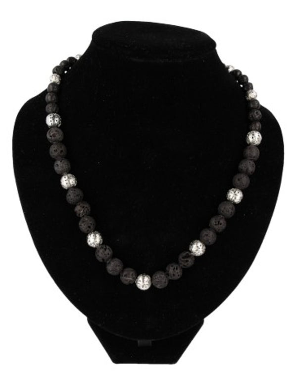 Lavasten halsband med växande pärlor, 6 till 10 mm, 49 cm
