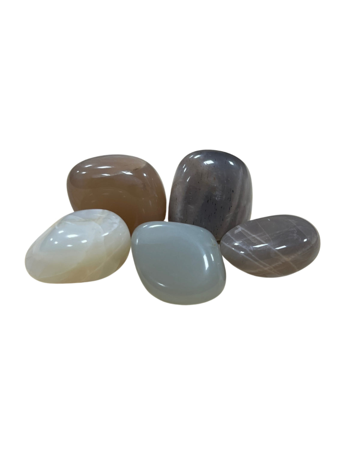 Månsten trumlade stenar, mix från Indien, 250 g, 2 till 4 cm, A-kvalitet
