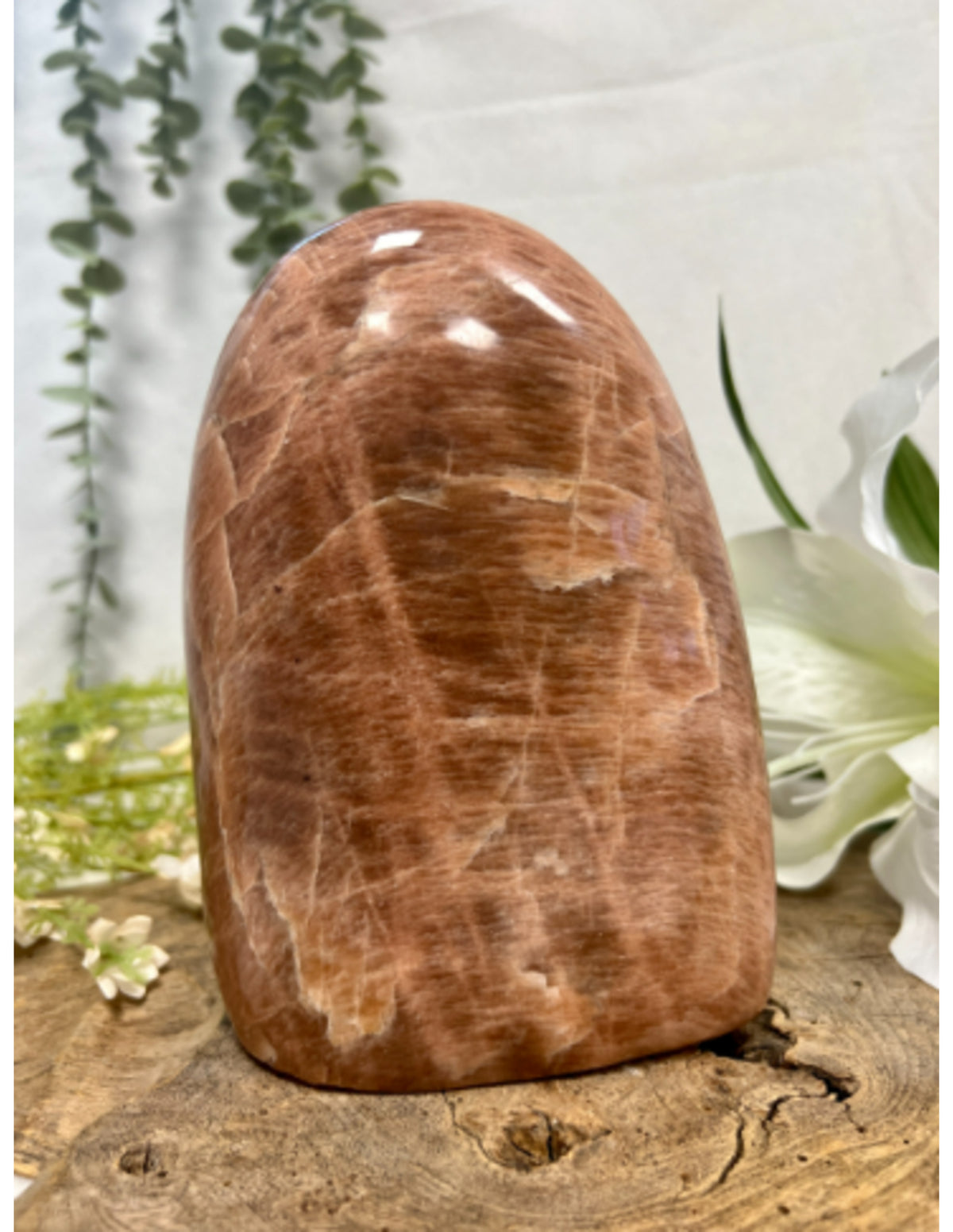 Månsten skulptur, orange, polerad, 5 x 11,5 x 17,5 cm, nr 6