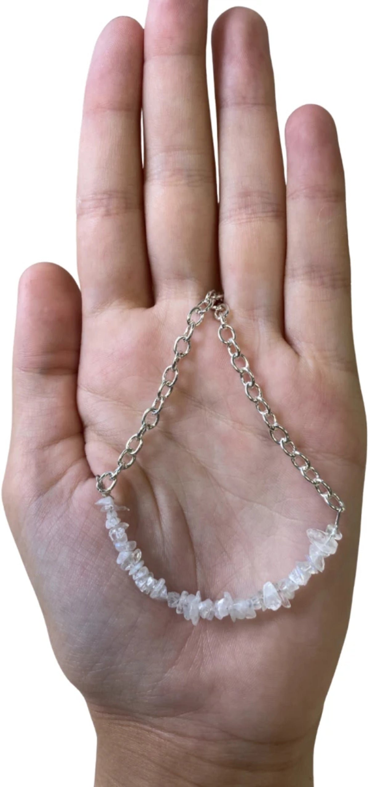Regnbågsmånsten halsband, stavformat med splitstenar, försilvrat