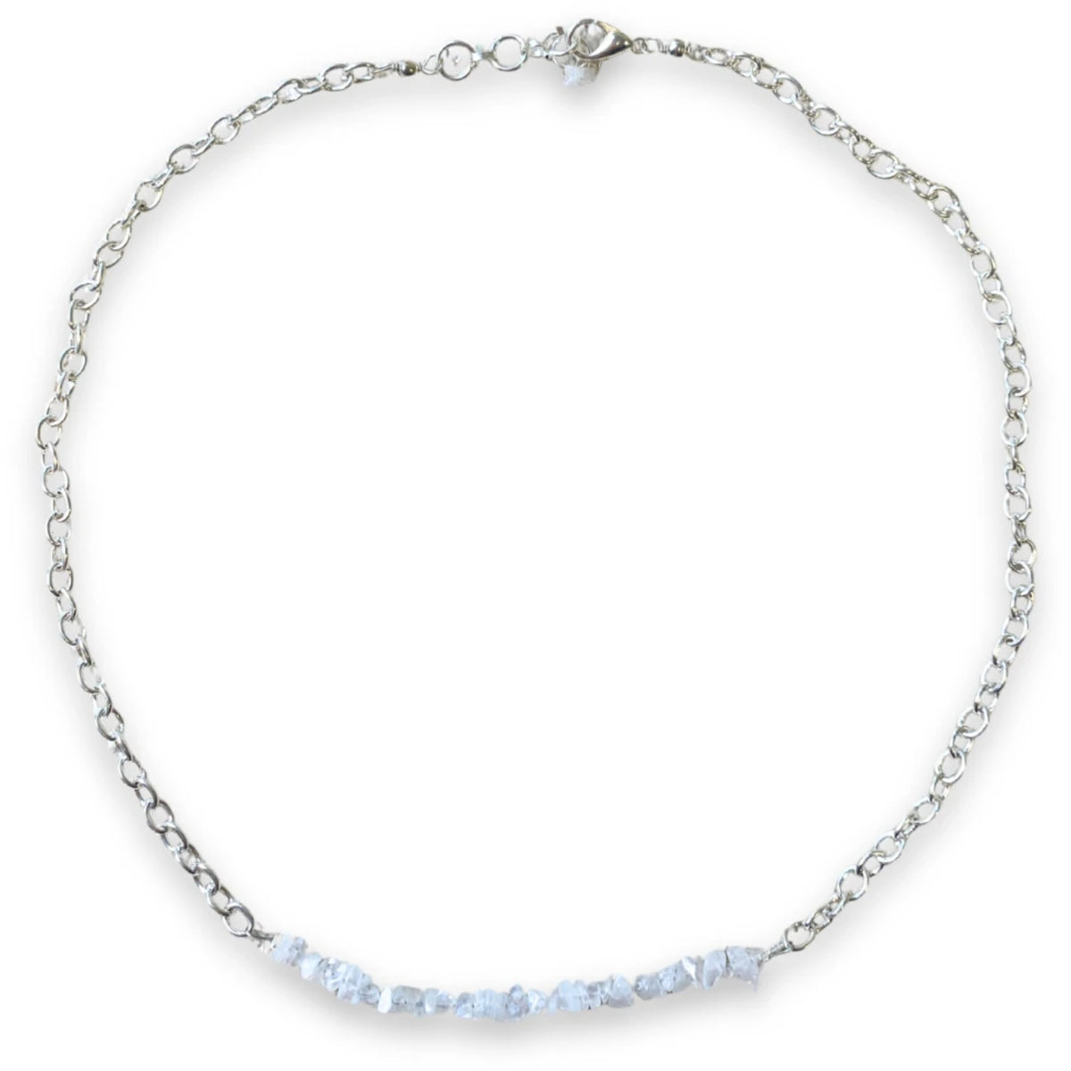 Regnbågsmånsten halsband, stavformat med splitstenar, försilvrat