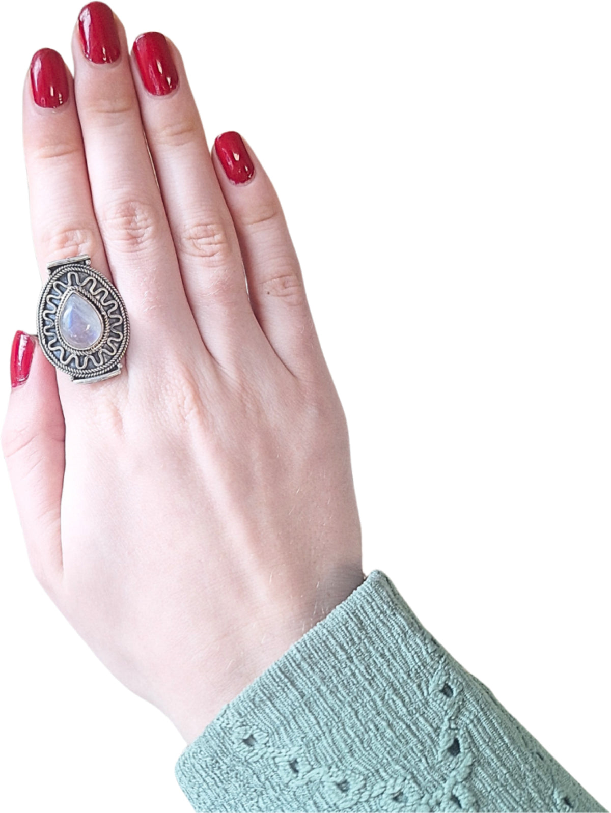 Regnbågsmånsten ring i silver, boho, storlek 19, nr 19