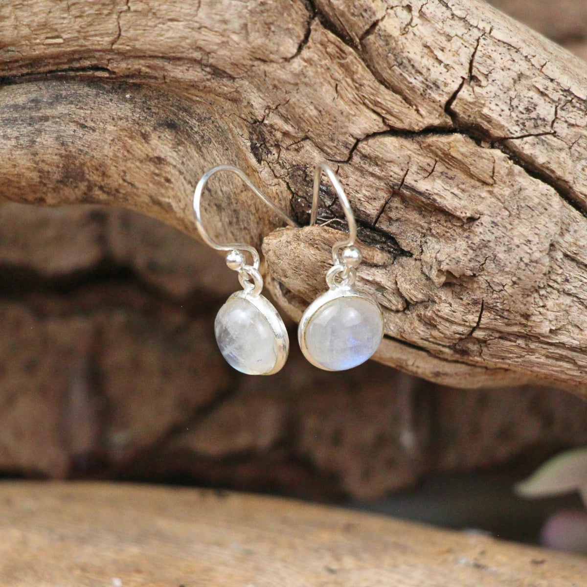 Regnbågsmånsten örhängen i 925 silver, runda, 16 mm