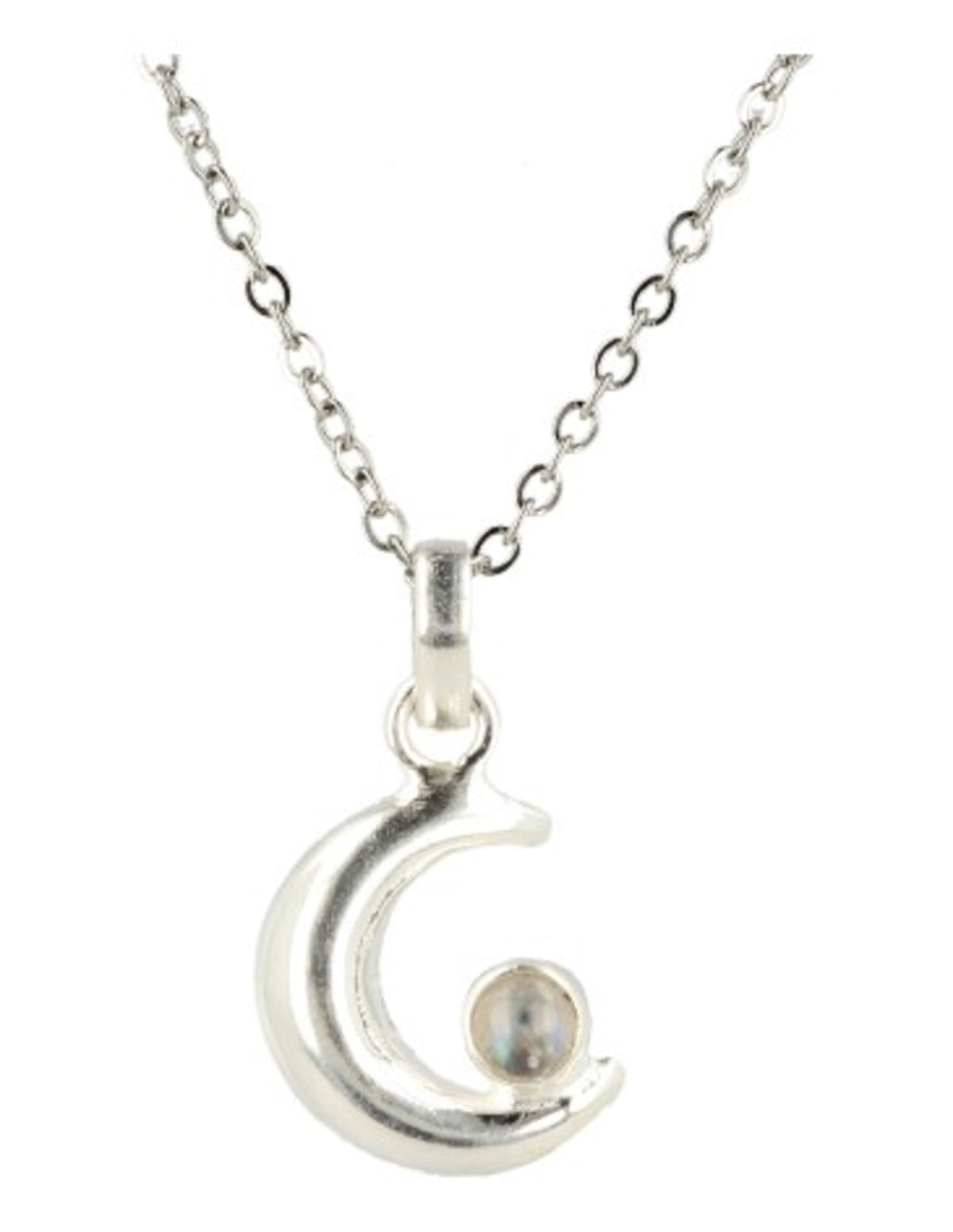 Regnbågsmånsten hänge i silver, måne, 2,3 cm