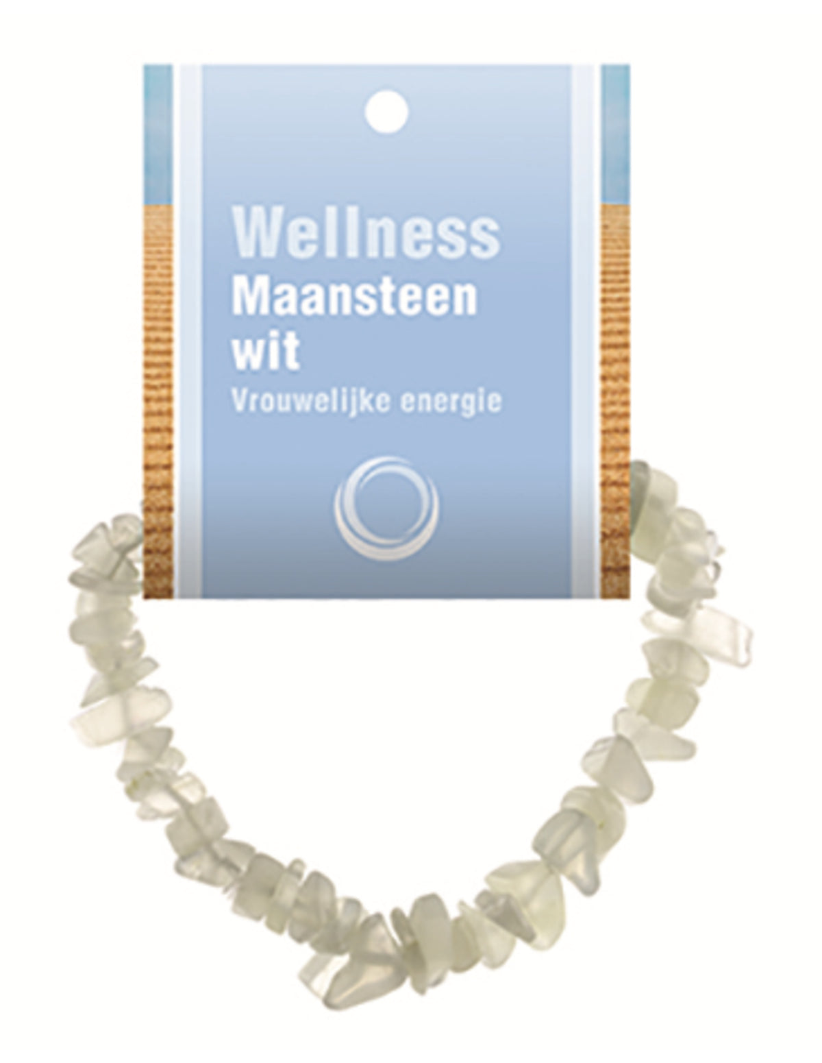 Vit månsten armband med splitstenar, 5 till 10 mm, På kort