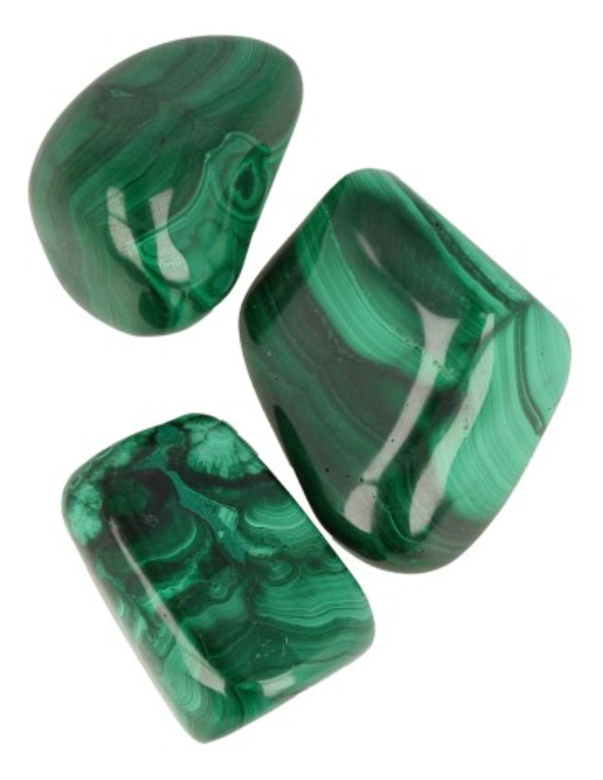 Malachit trumlade stenar, 3 stycken, 2 till 3 cm