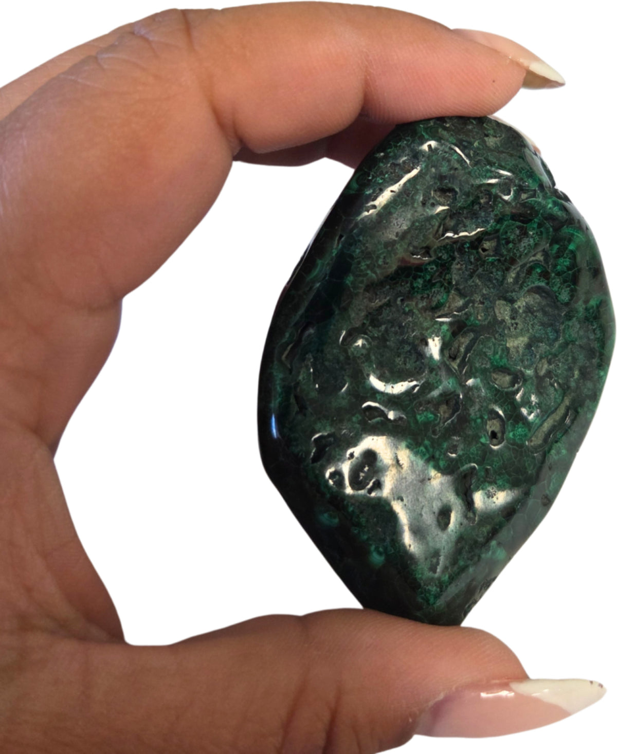 Malakit skulptur, handslipad, 6,9 x 5 x 3,8 cm, nr 24
