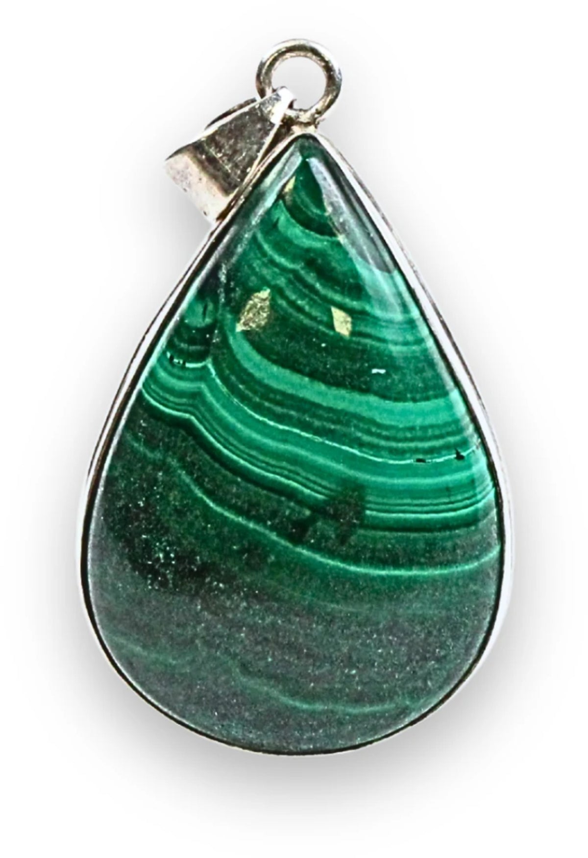 Malakit hänge i silver, droppformat, nr 07 (4,2 cm)