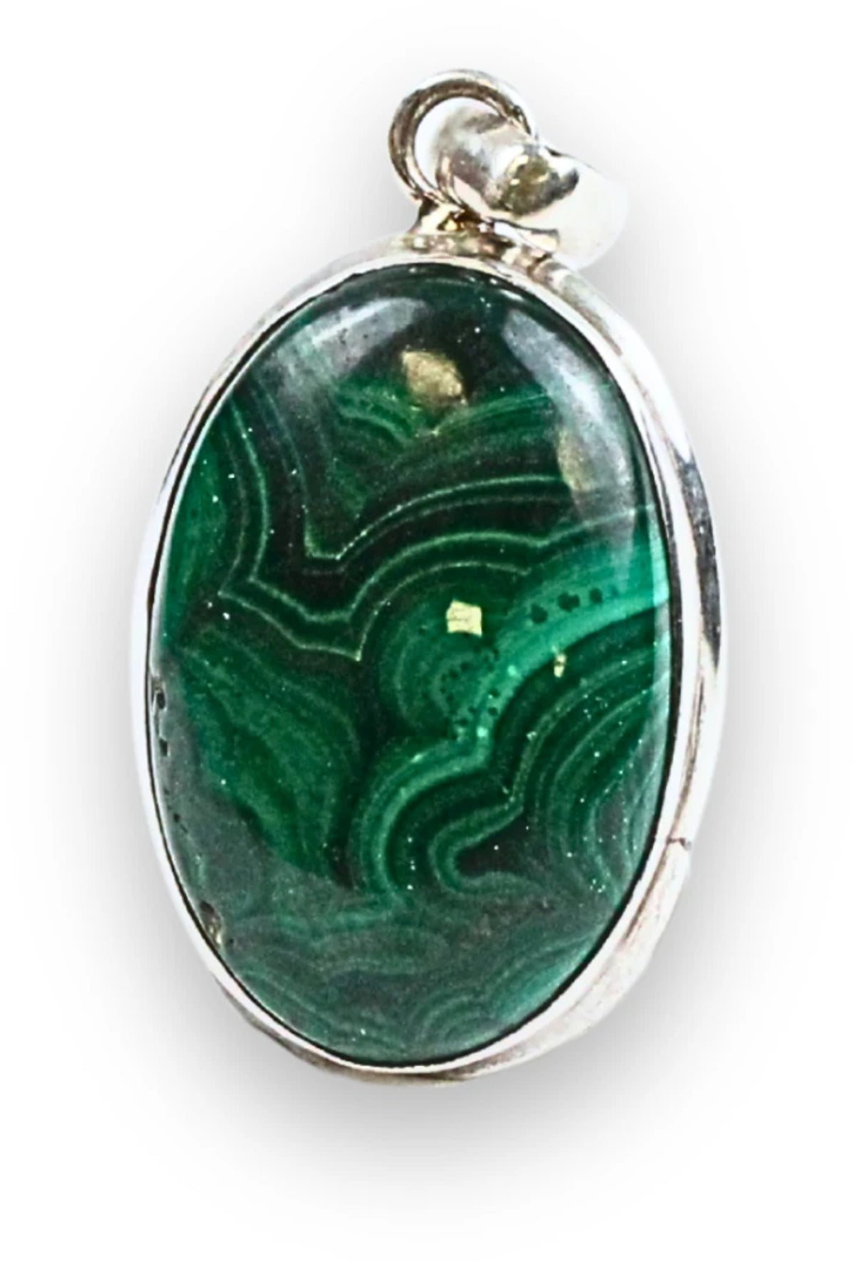 Malakit hänge i silver, oval, nr 08 (3,2 cm)