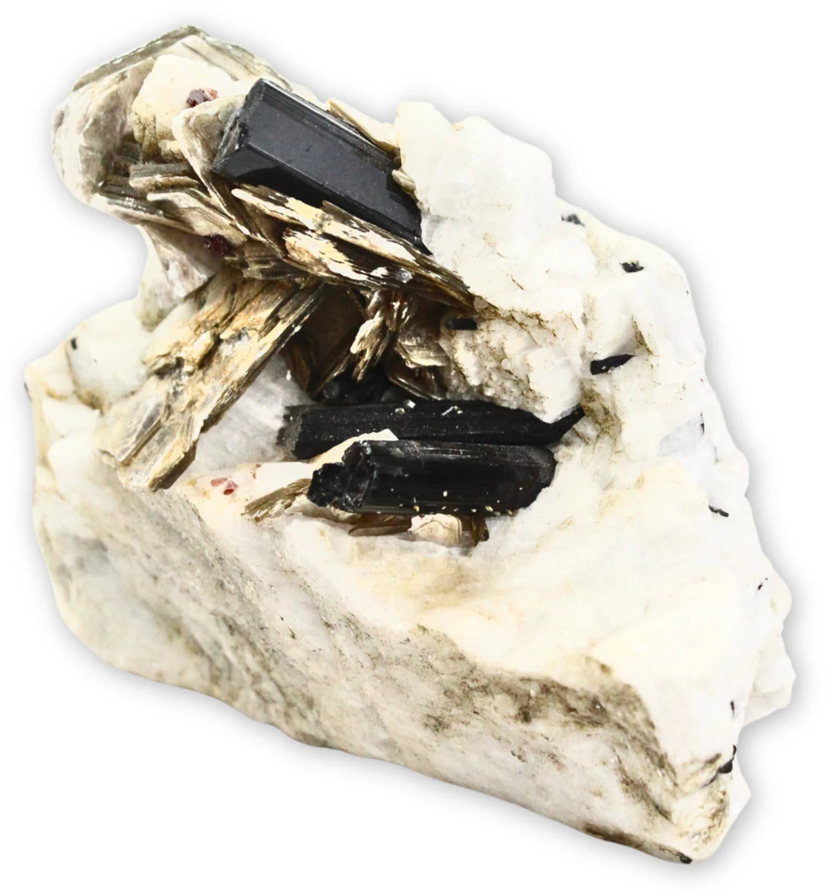 Kalcit mineralprov med glimmer, turmalin och topas, nr 258