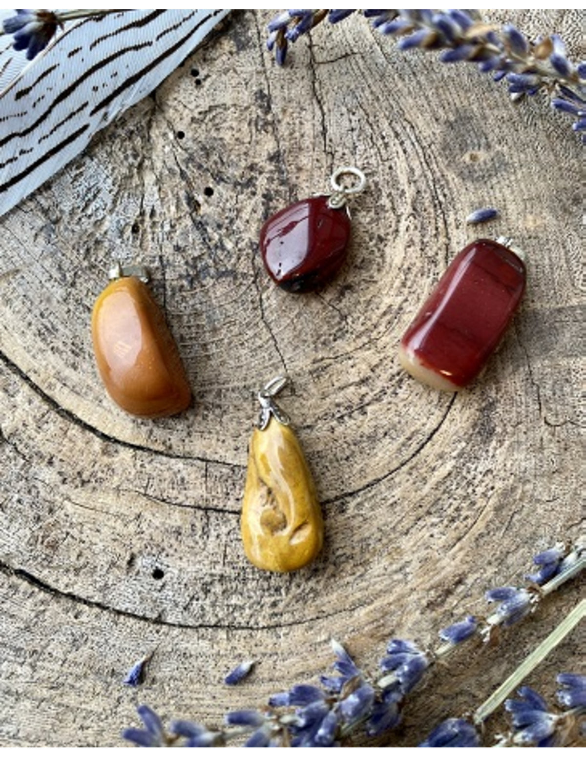 Mookait hänge, röd, gul och brun jaspis