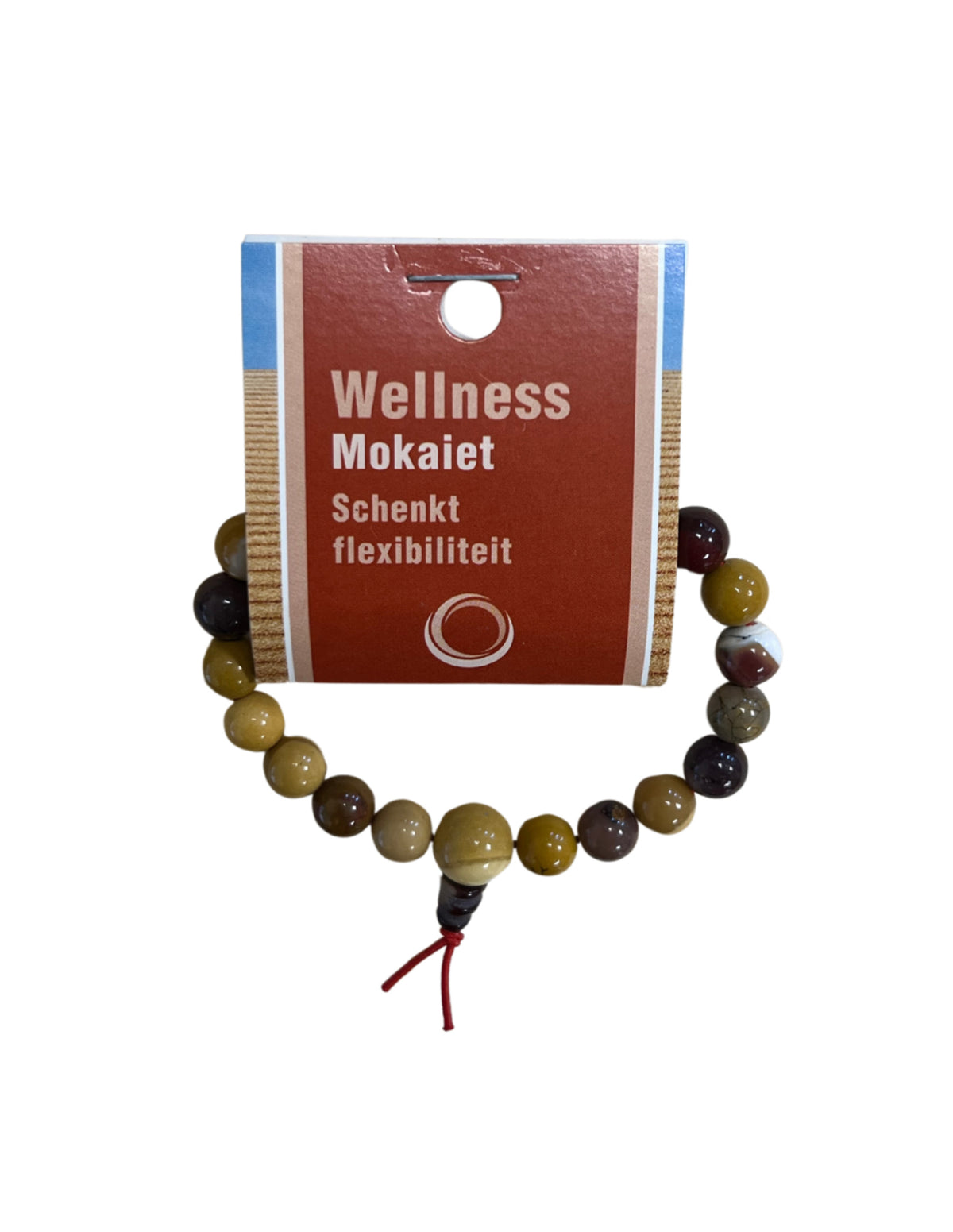 Mookait armband med runda pärlor, 8 mm, 18 cm, På kort