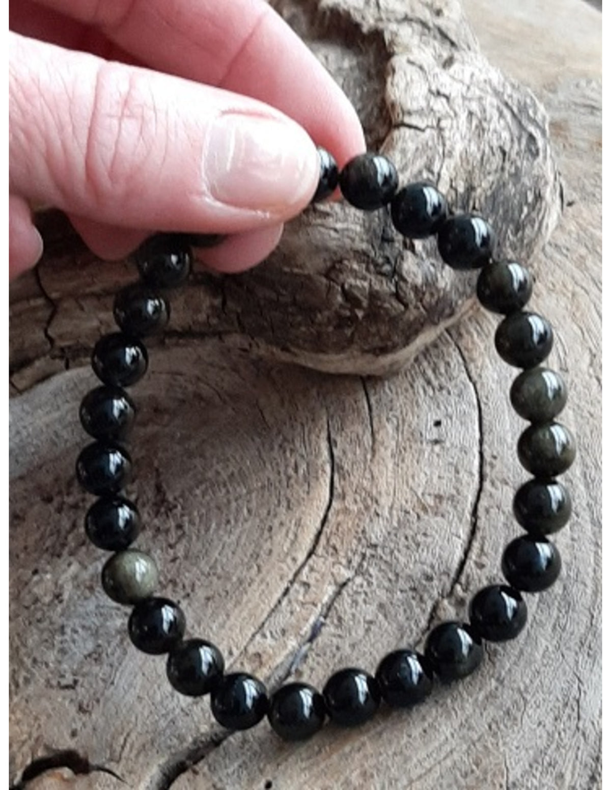 Guldobsidian armband med runda pärlor, herr, 18 cm