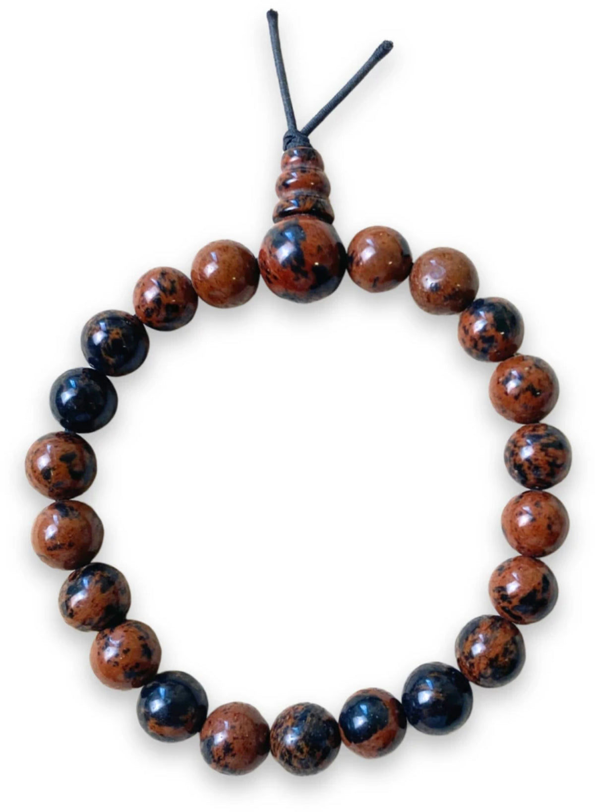 Obsidian armband med runda pärlor, mahogny, 18 cm