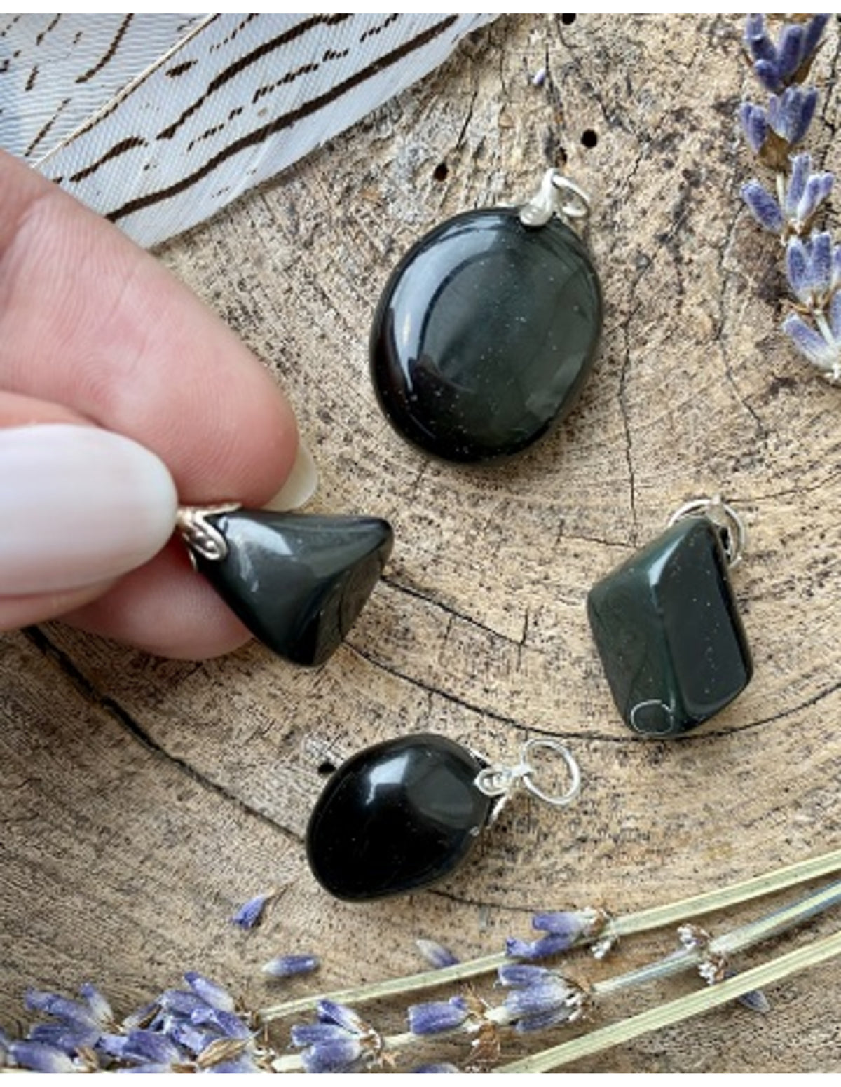 Obsidian hänge, regnbågsskimrande, 3 till 4 cm