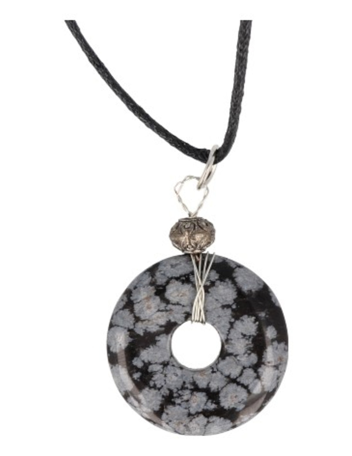 Obsidian donuthänge, snöflinga, 30 mm, justerbart band