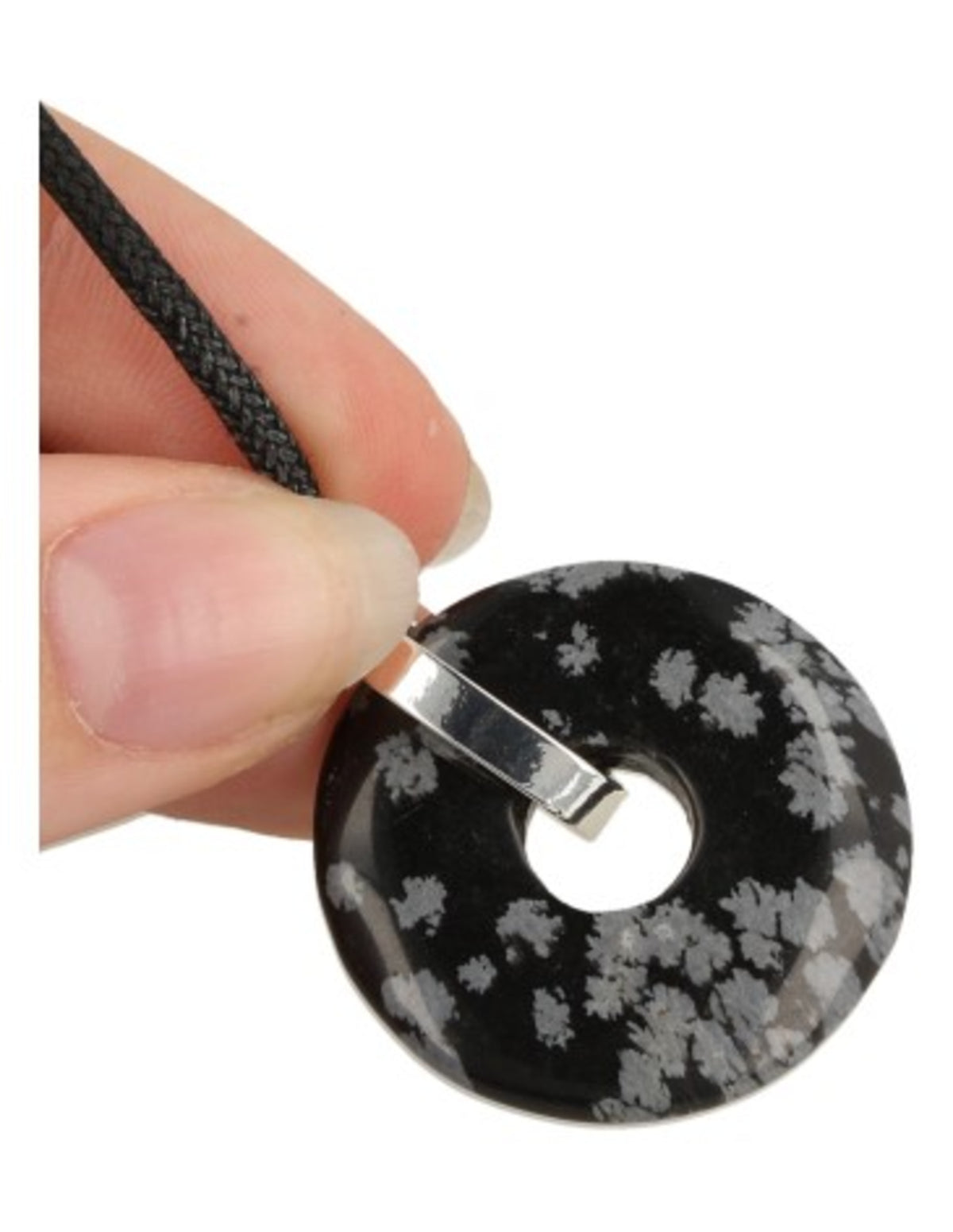 Obsidian donuthänge, snöflinga, 30 mm, justerbart band
