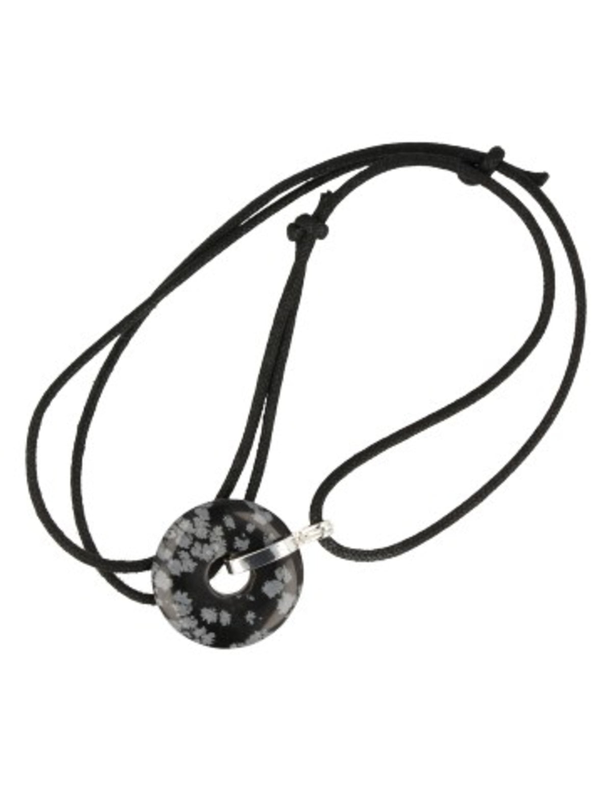 Obsidian donuthänge, snöflinga, 30 mm, justerbart band