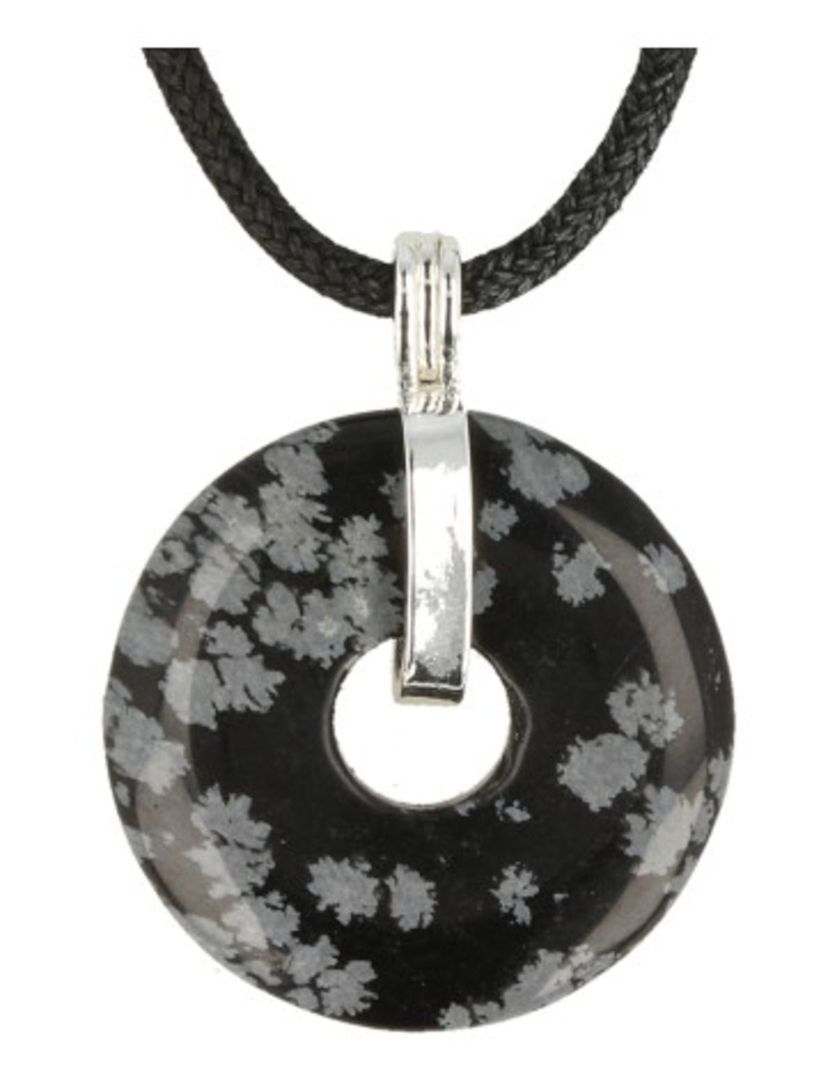 Obsidian donuthänge, snöflinga, 30 mm, justerbart band