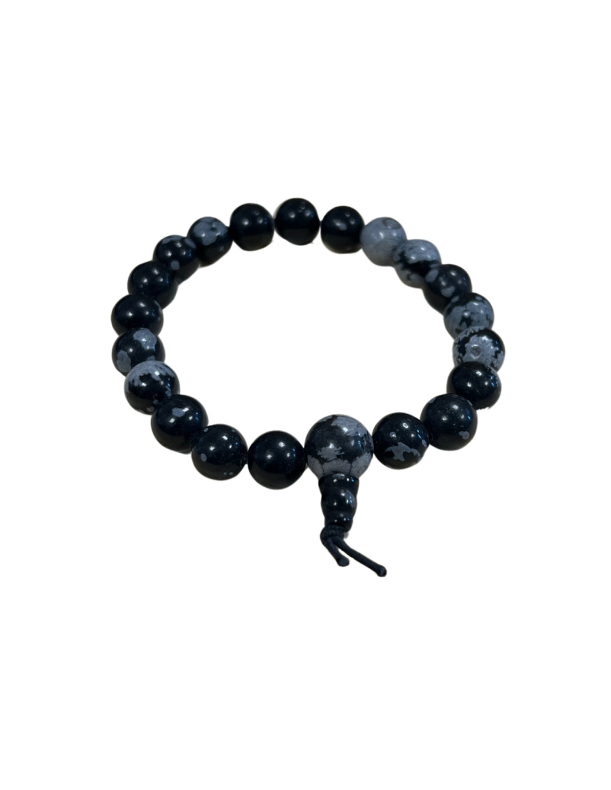 Obsidian armband med runda pärlor, snöflinga, 18 cm
